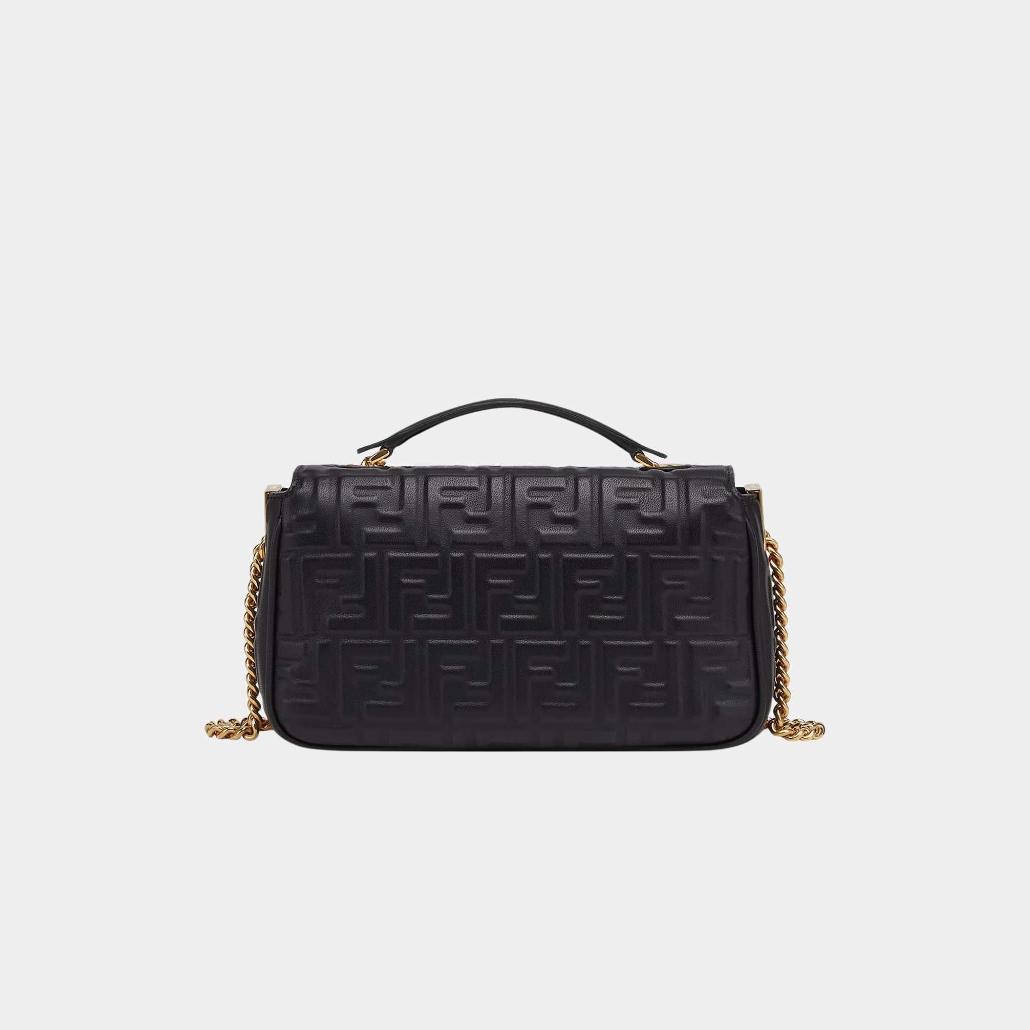Fendi Baguette Chain Midi Nappa Bag With FF Pattern, Black, Back