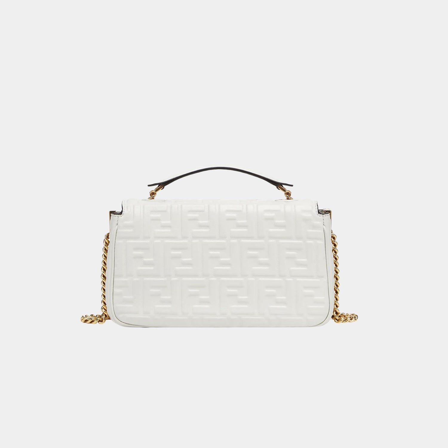 Fendi Baguette Chain Midi Nappa Bag With FF Pattern, White, Back