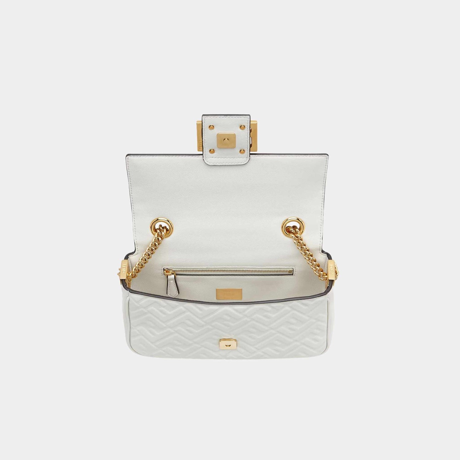 Fendi Baguette Chain Midi Nappa Bag With FF Pattern, White, Top