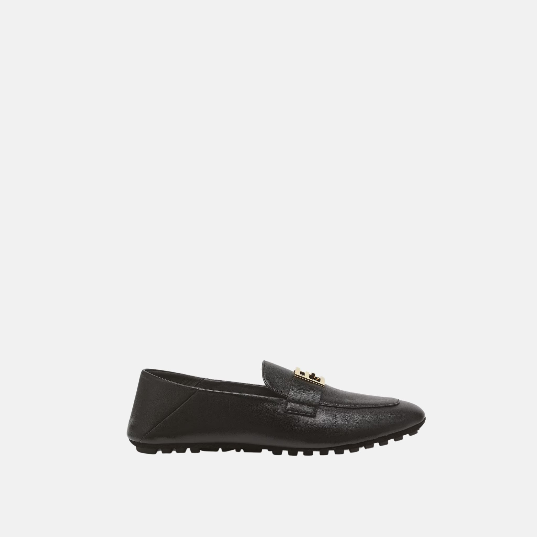 Fendi Baguette Leather Loafers, Black, Side