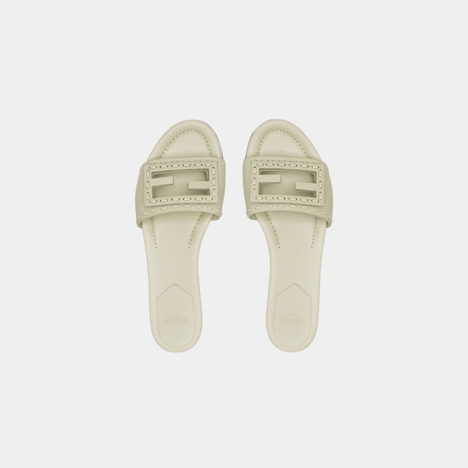 Fendi Baguette Leather Slides With Macro Selleria Topstitches, Green, Top