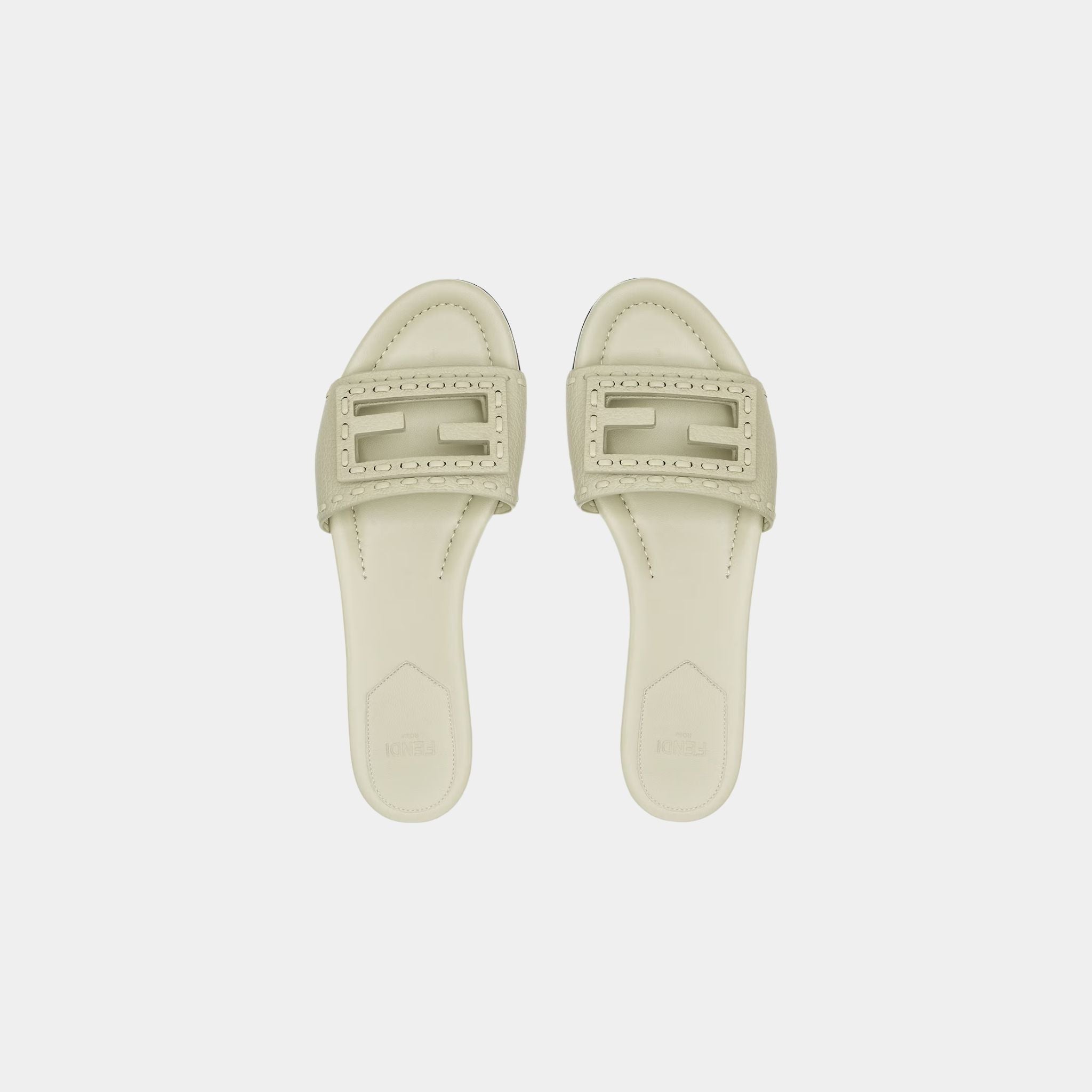 Fendi Baguette Leather Slides With Macro Selleria Topstitches, Green, Top