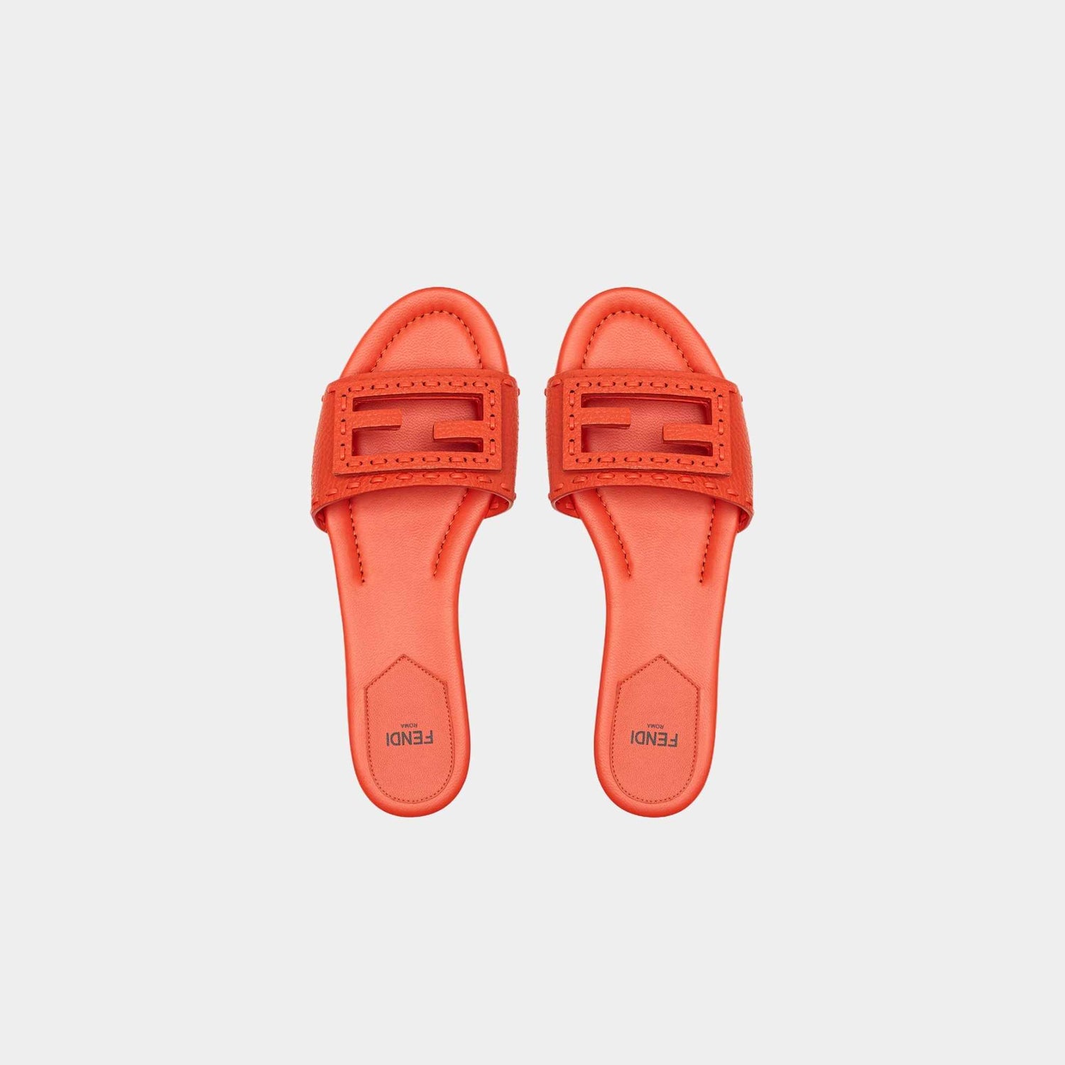 Fendi Baguette Leather Slides With Macro Selleria Topstitches, Red, Top