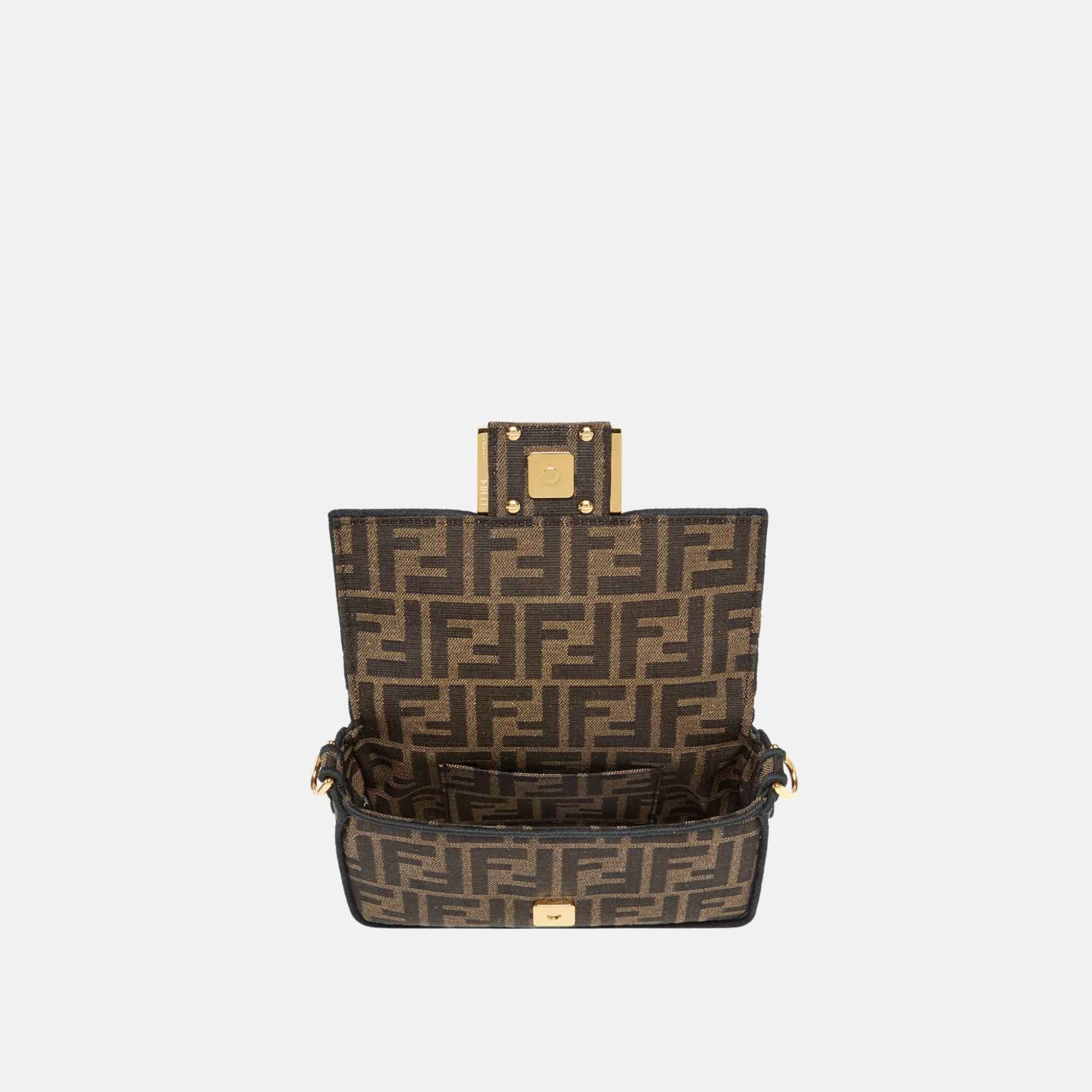 Fendi Baguette Mini Bag In Brown Fabric, Inside