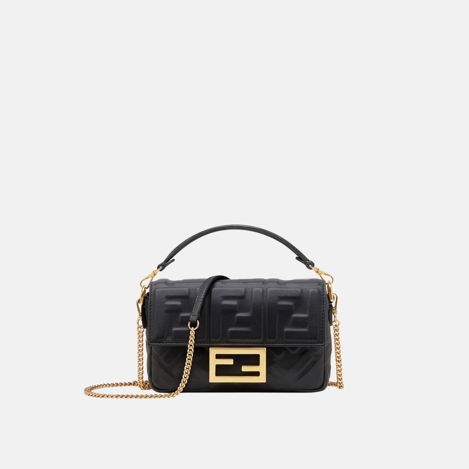 Fendi Baguette Mini Bag In Nappa Leather, Black, Front