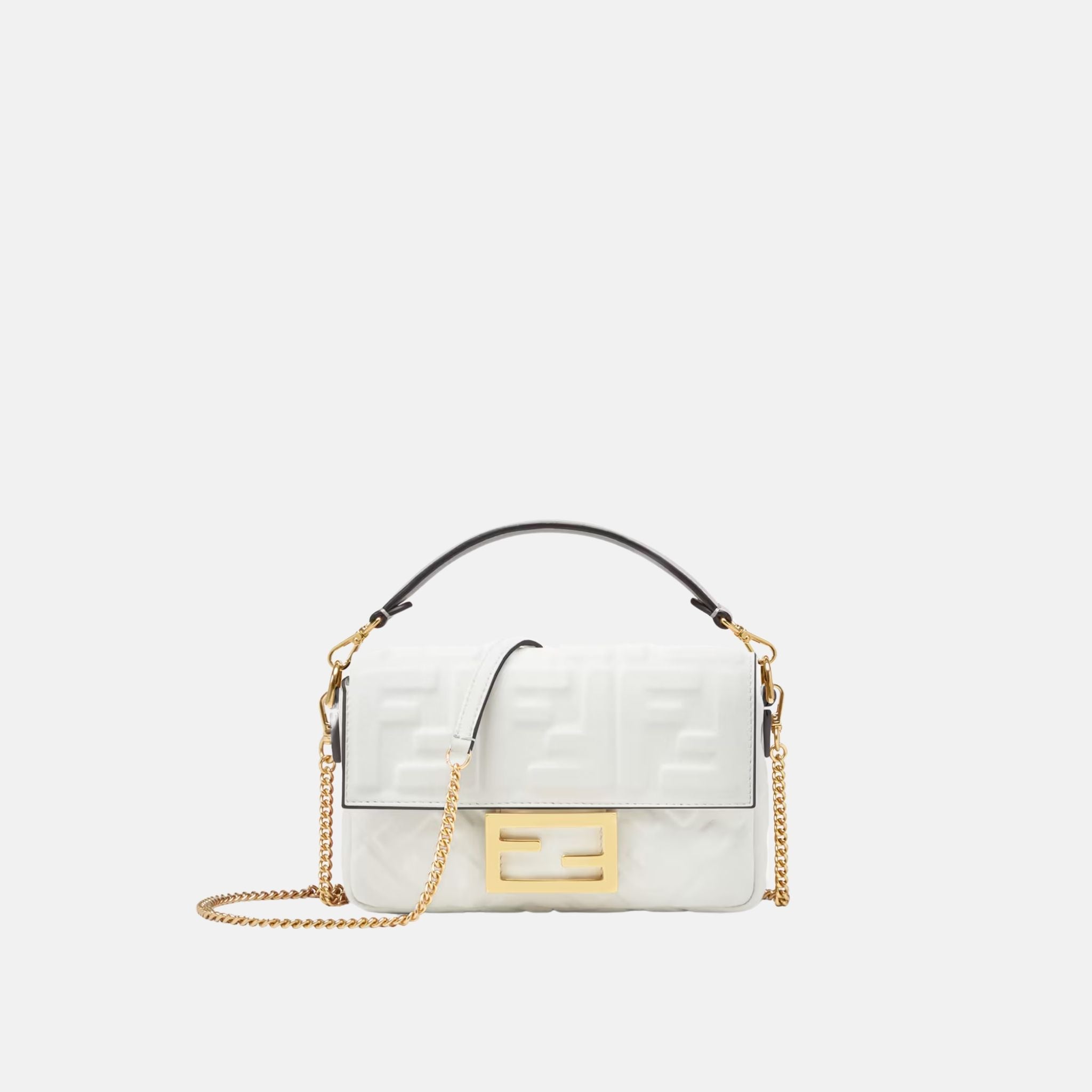 Fendi Baguette Mini Bag In Nappa Leather, White, Front