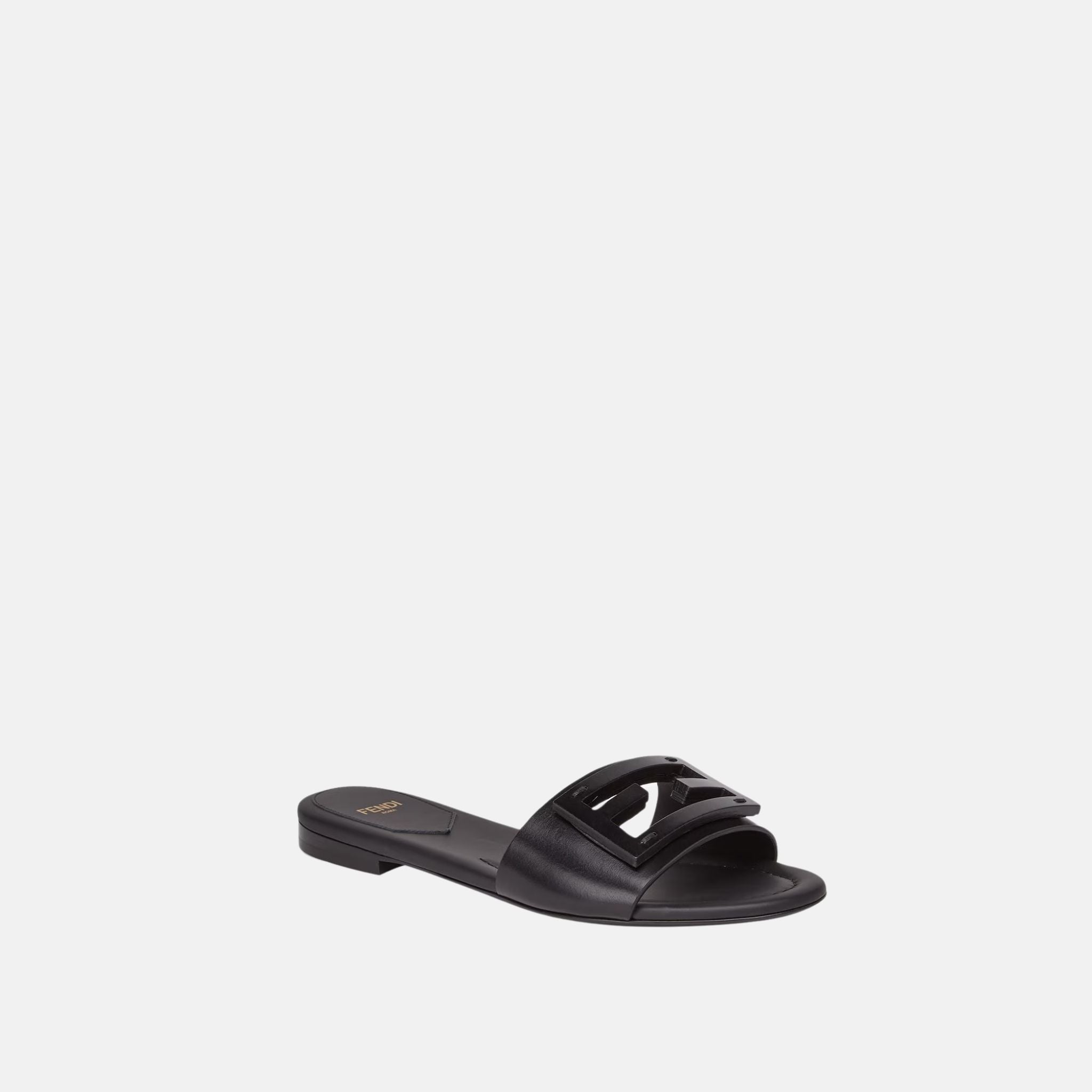 Fendi Baguette Slides In Leather, Black, Front