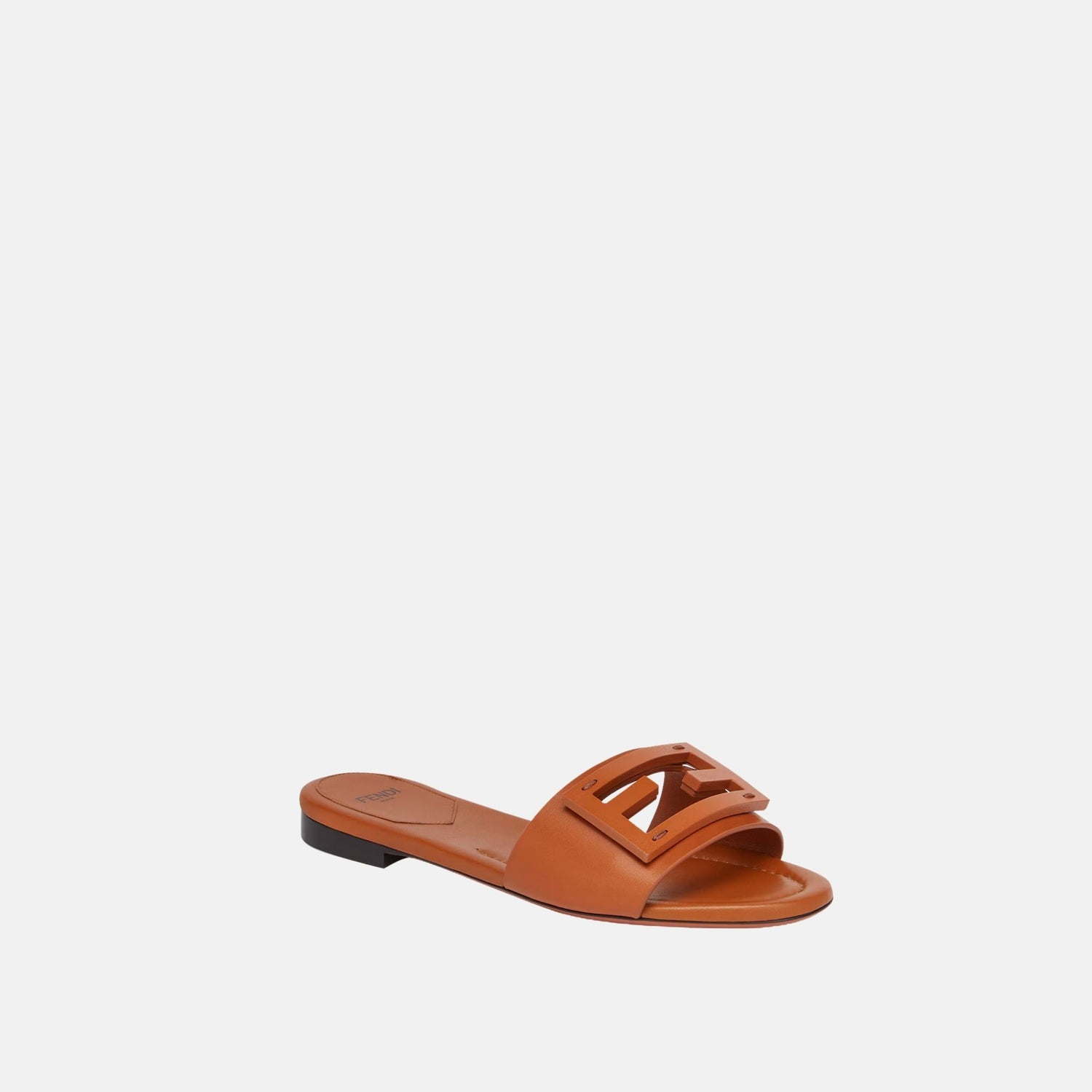 Fendi Baguette Slides In Leather, Brown, Front