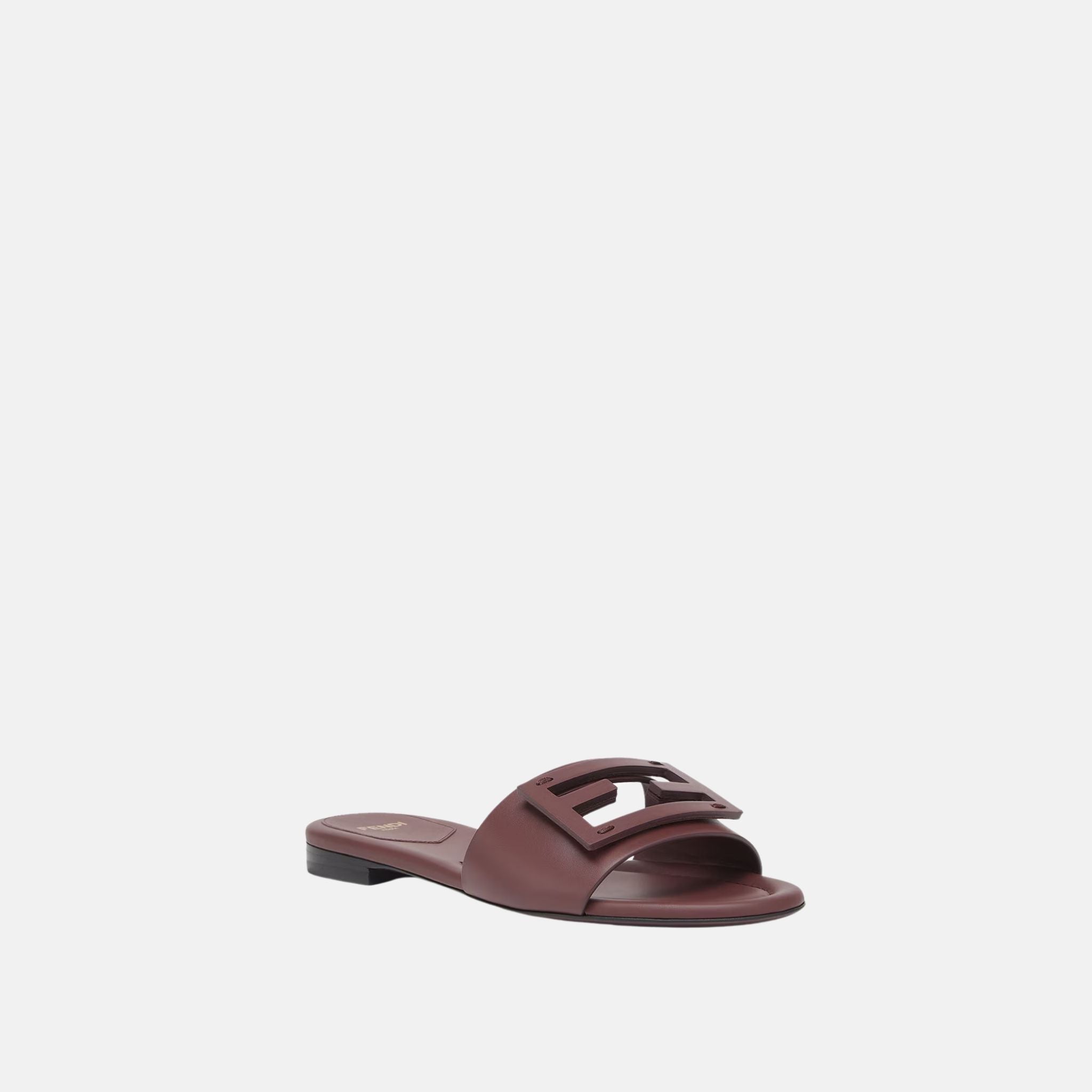 Fendi Baguette Slides In Leather, Burgandy, Front