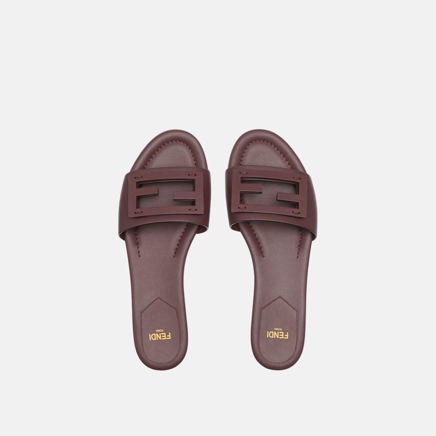 Fendi Baguette Slides In Leather, Burgandy, Top