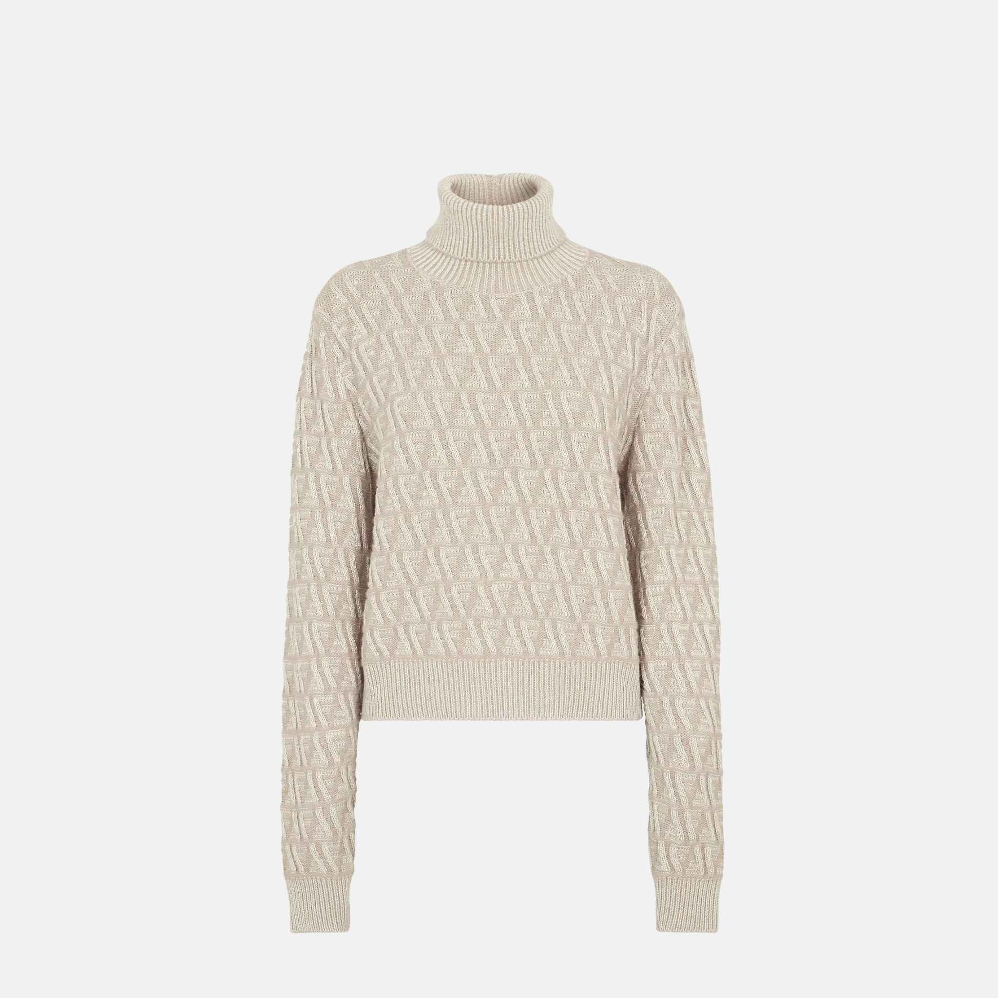 Fendi Beige FF Wool And Cashmere Turtleneck Jumper, Front