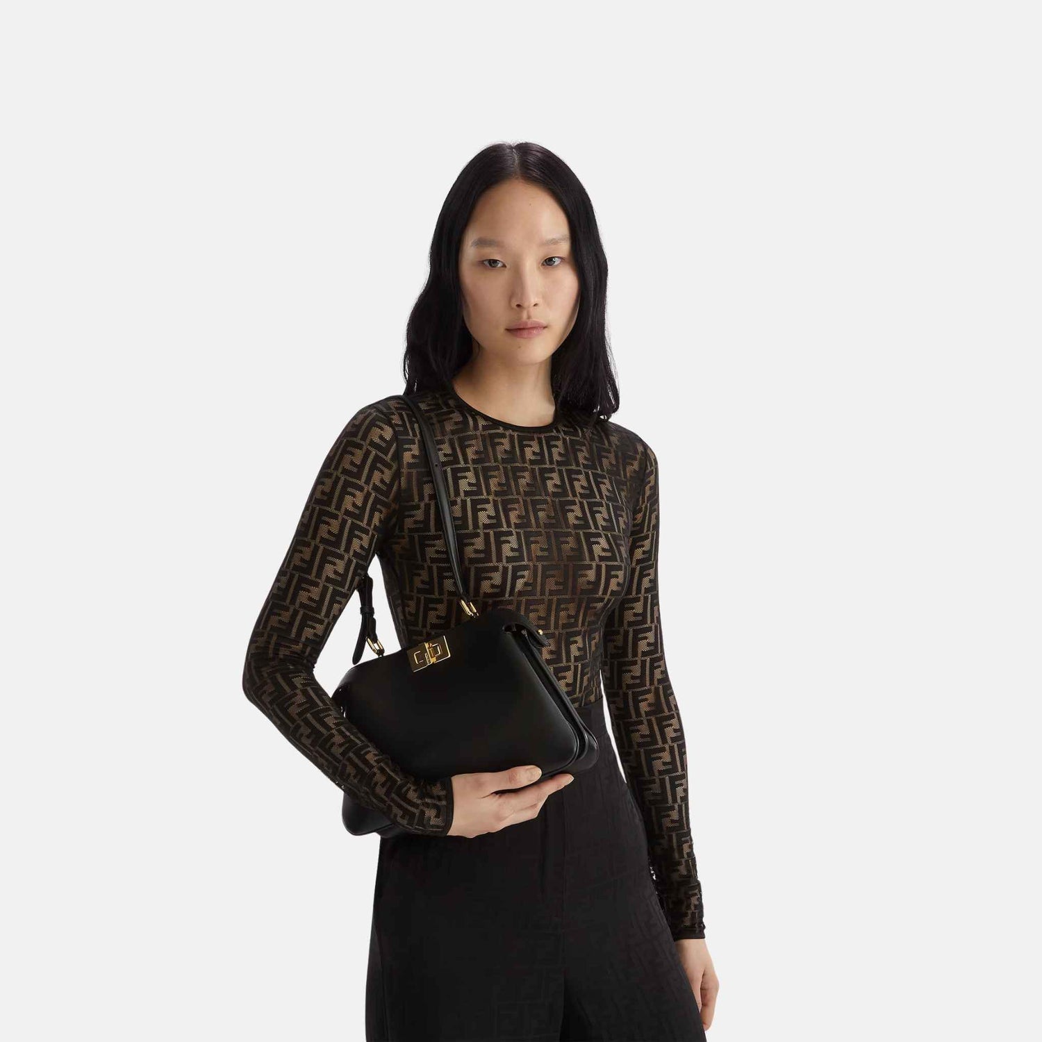 Fendi Body In Lace With Long Sleeves, Black, Model