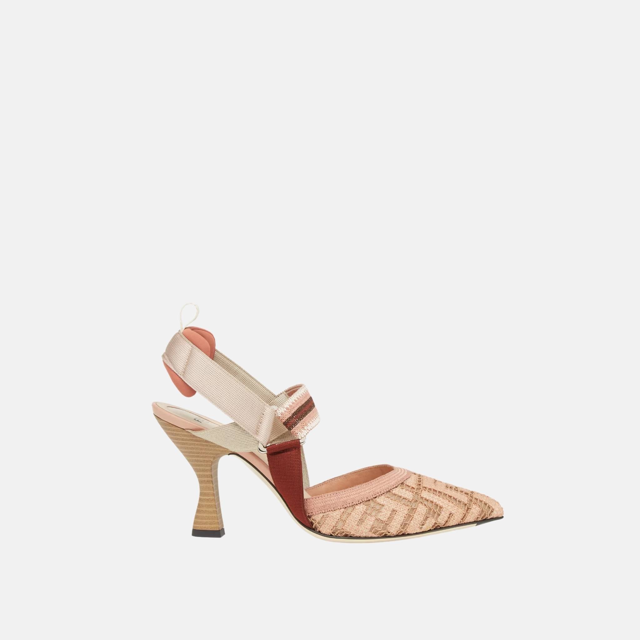 Fendi Colibri High Heeled Slingbacks In Embroidery, Pink, Side