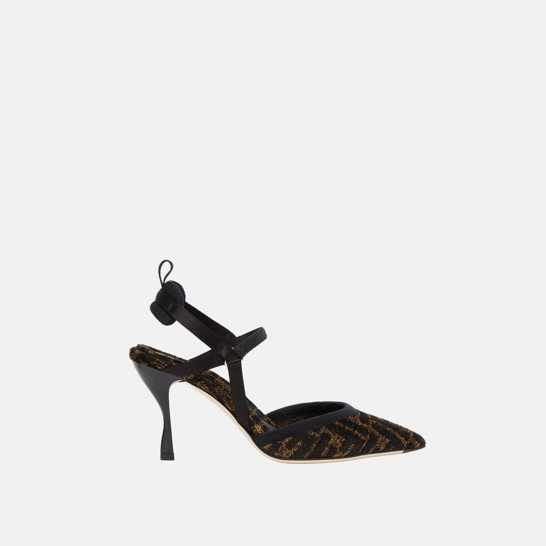 Fendi Colibri Lite High Heeled Slingbacks In Black Chenille, Side