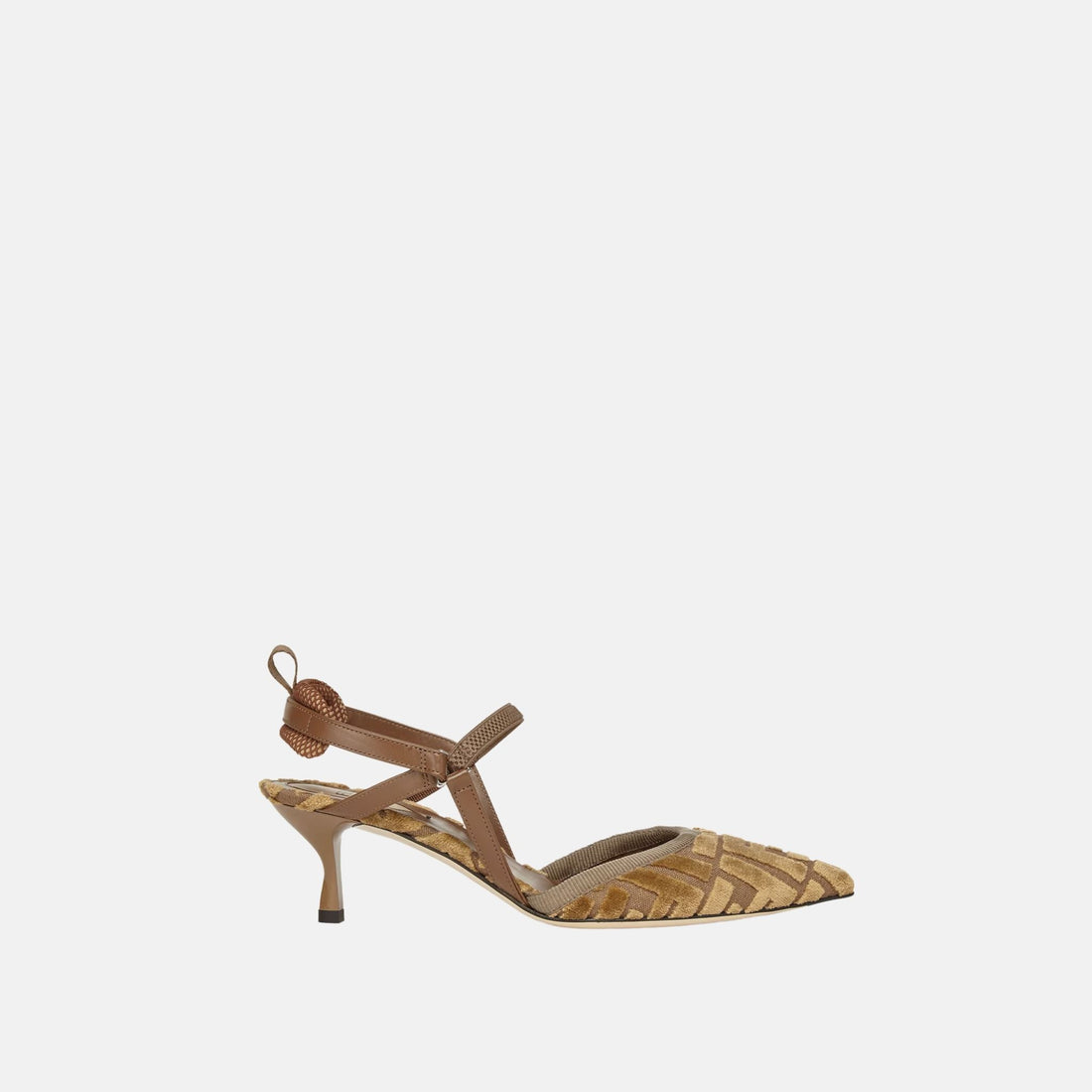 Fendi Colibri Lite Medium Heeled Slingbacks In FF Jacquard Velvet, Brown, Side