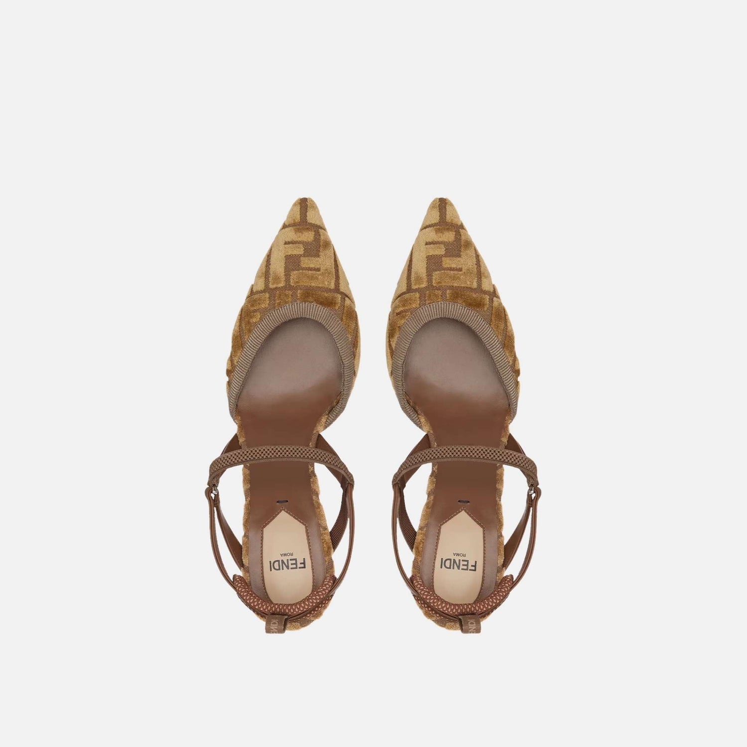 Fendi Colibri Lite Medium Heeled Slingbacks In FF Jacquard Velvet, Brown, Top