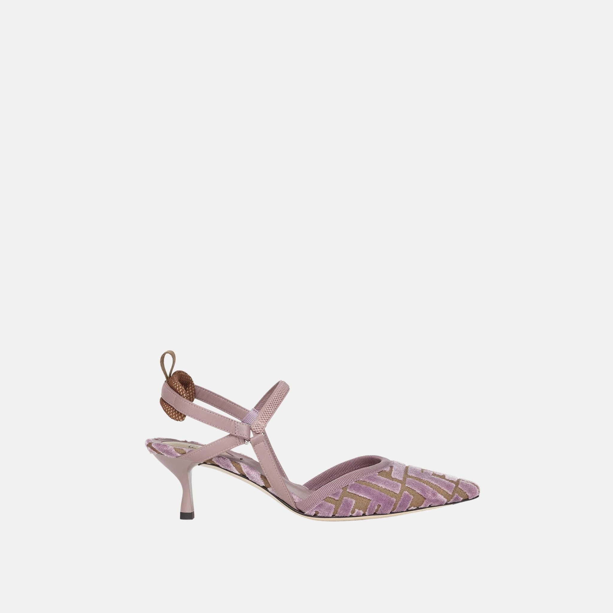 Fendi Colibri Lite Medium Heeled Slingbacks In FF Jacquard Velvet, Pink, Side
