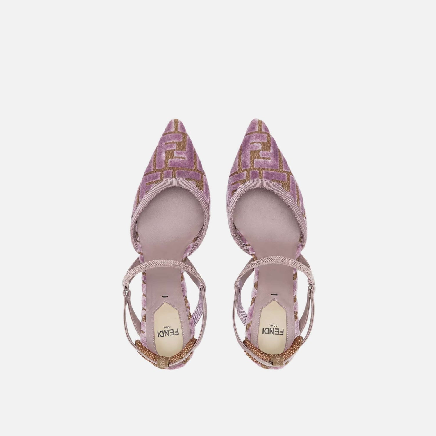 Fendi Colibri Lite Medium Heeled Slingbacks In FF Jacquard Velvet, Pink, Top