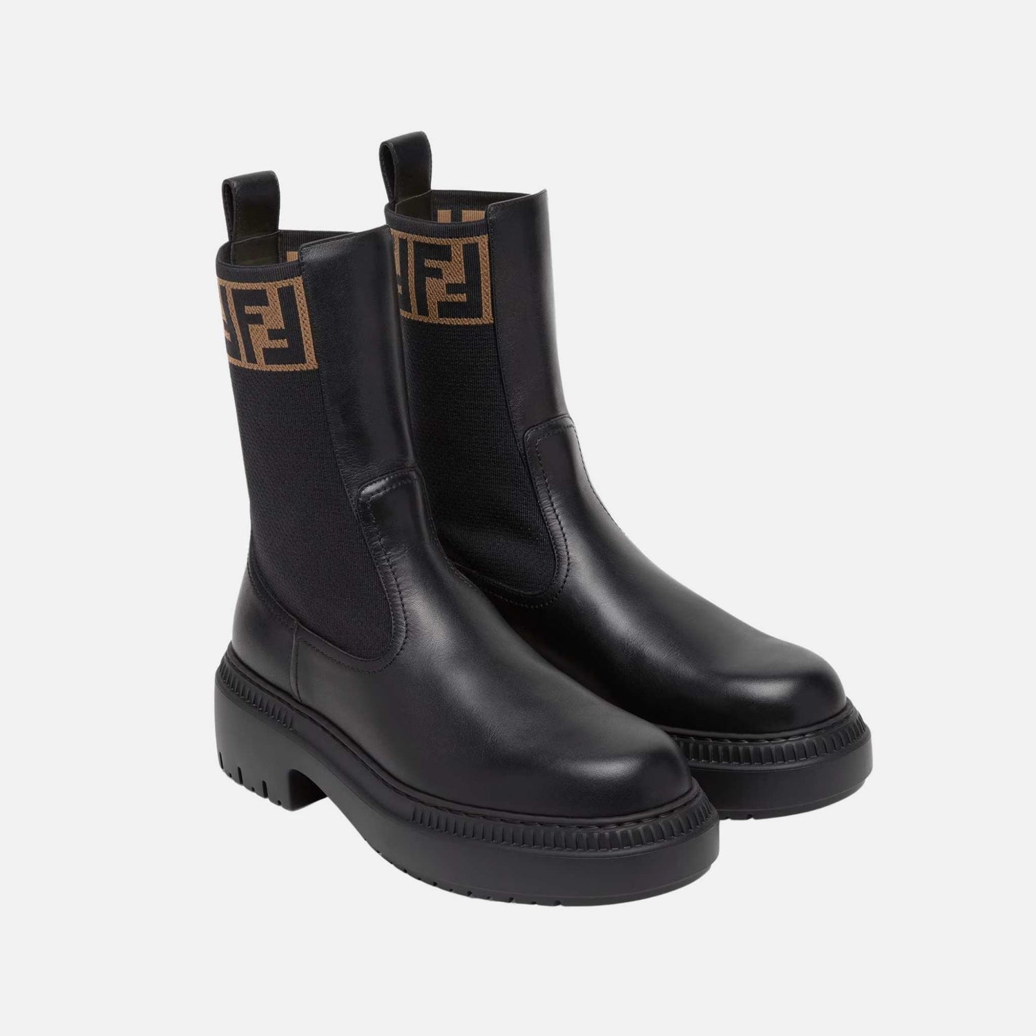 Fendi Domino Biker Boots In Black Leather, Front