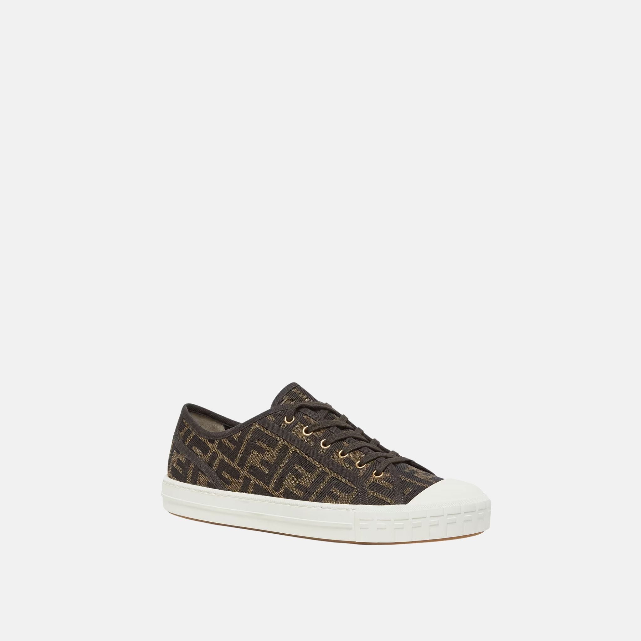 Fendi Domino Low Tops In FF Fabric, Brown, Front