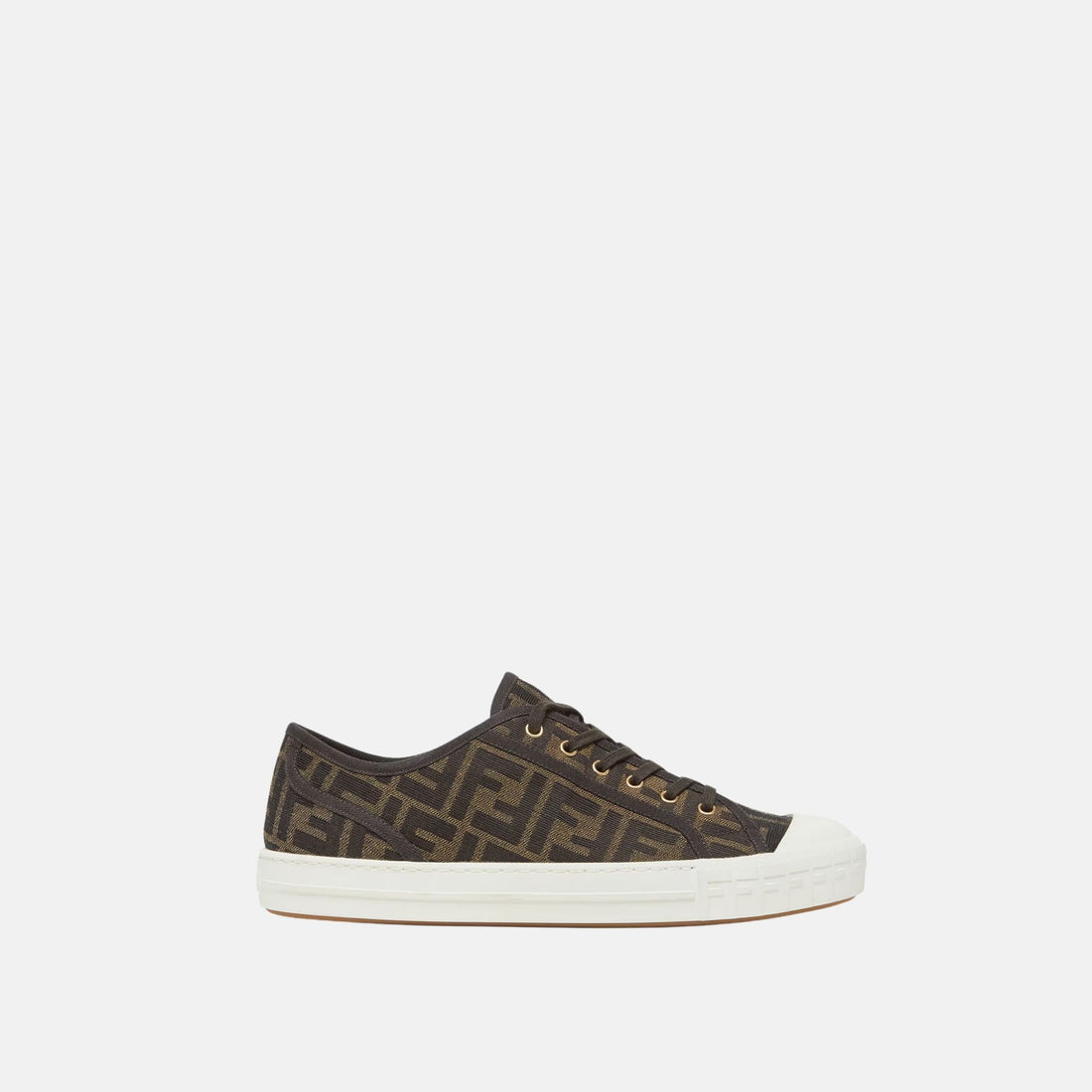 Fendi Domino Low Tops In FF Fabric, Brown, Side