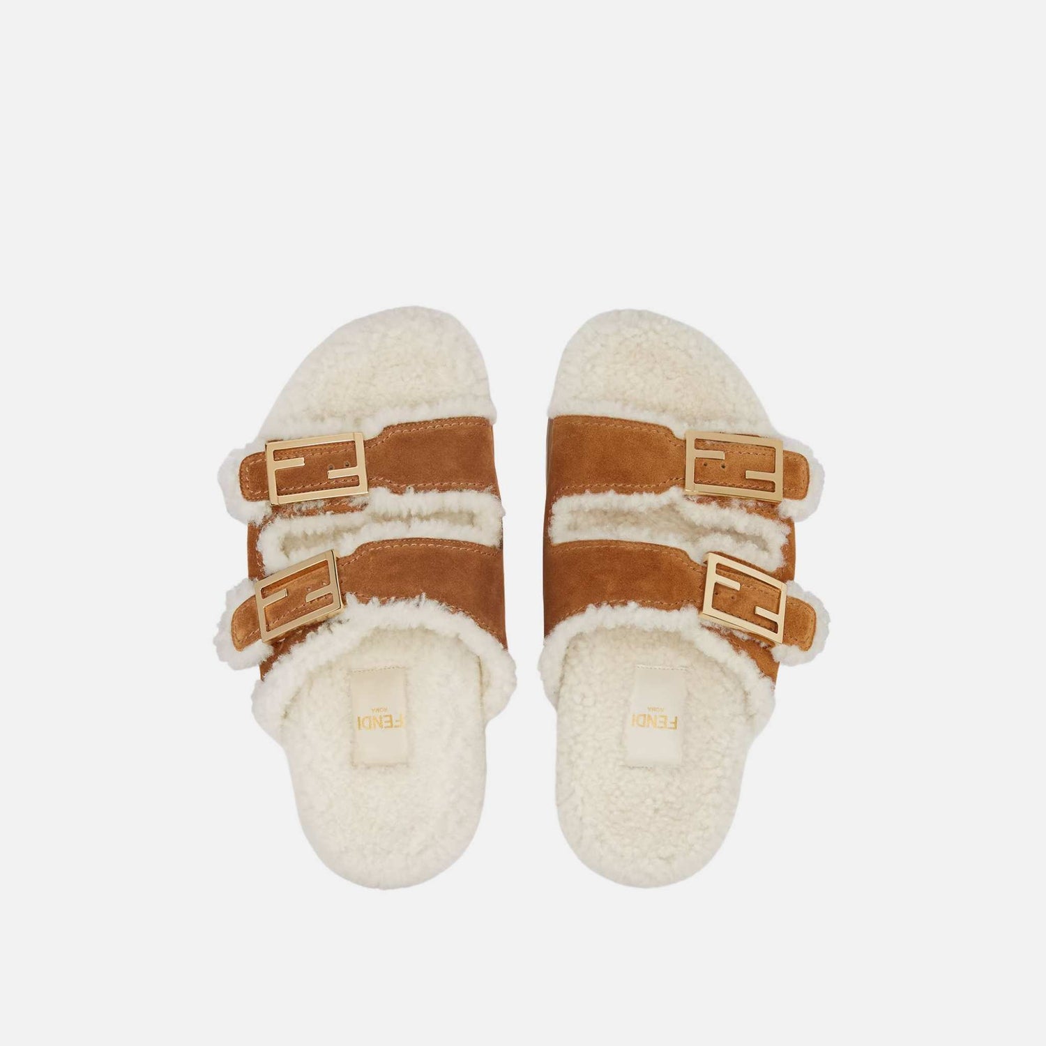 Fendi Feel Slides In Brown Sheepskin, Top