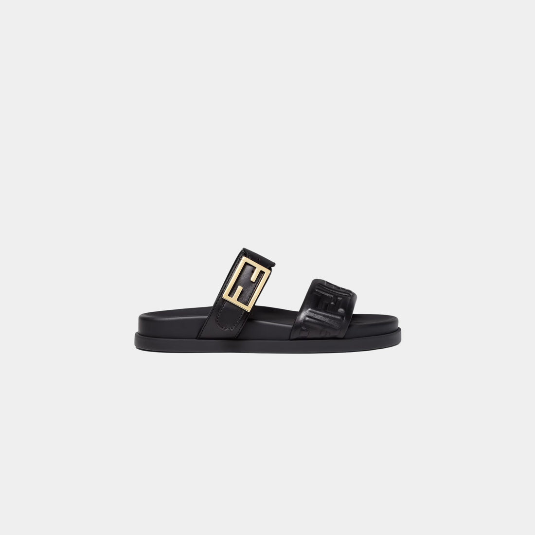 Fendi Feel Slides In Black Nappa Leather, Side