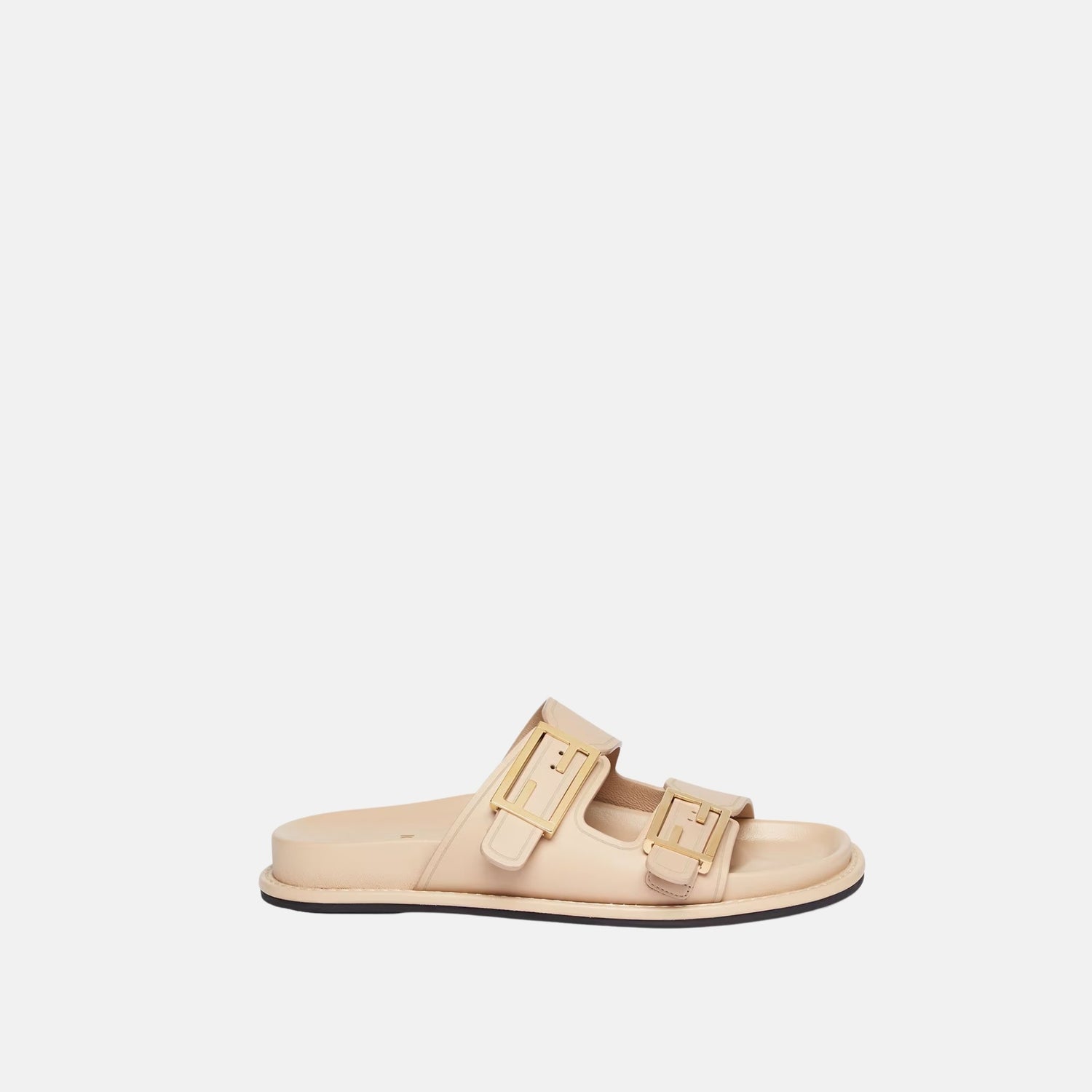 Fendi Feel Slides In Leather, Beige, Front