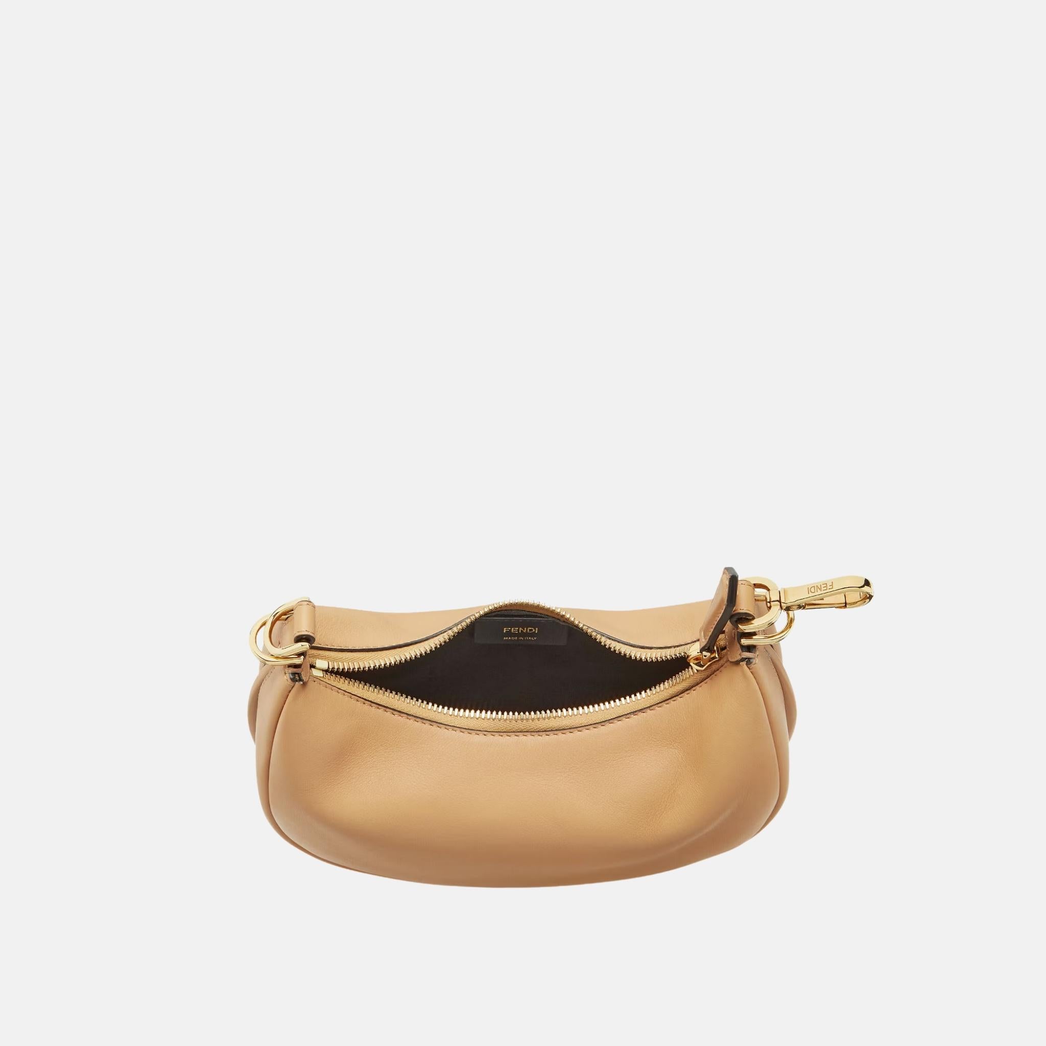 Fendi Fendigraphy Mini Bag In Leather, Beige, Inside