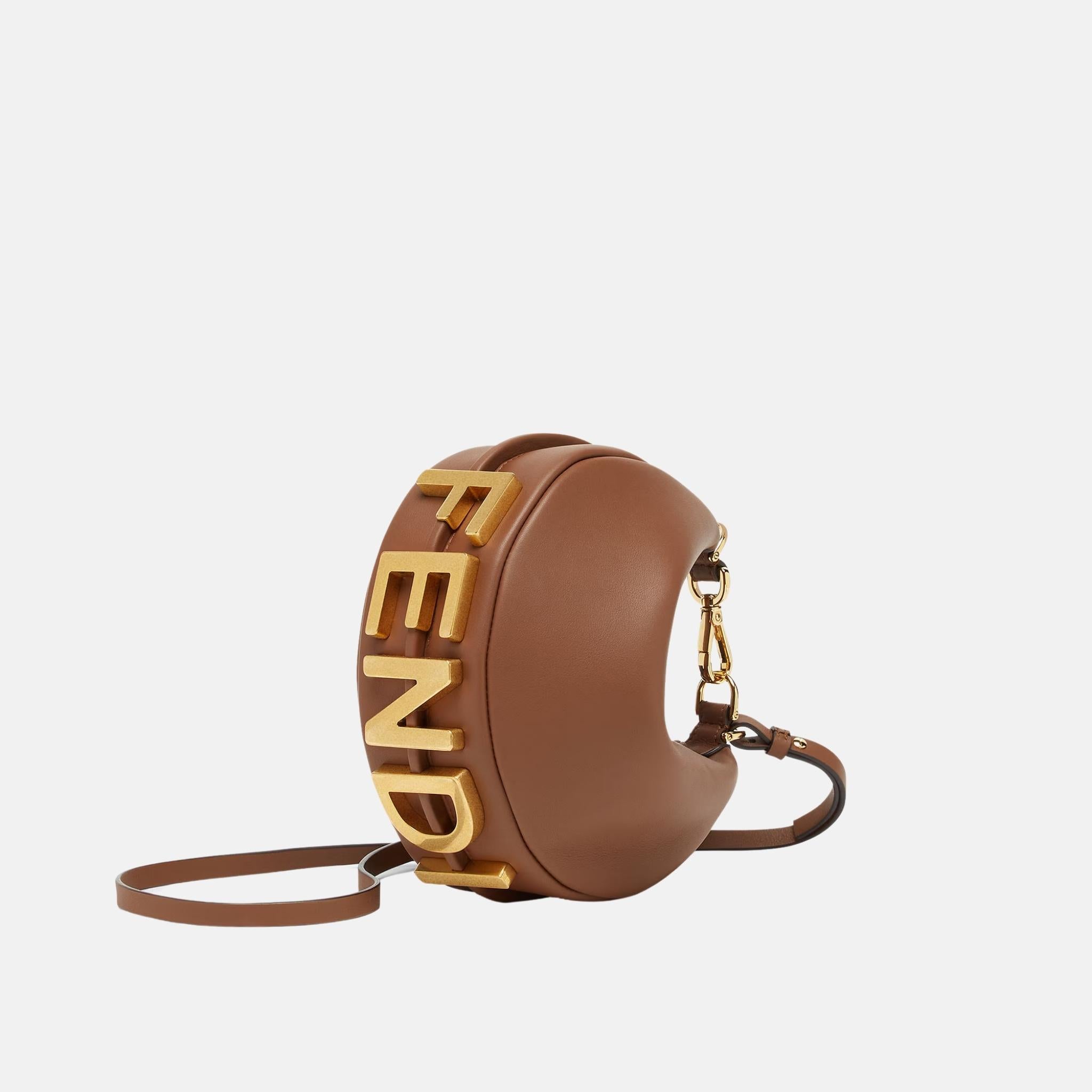 Fendi Fendigraphy Mini Bag In Leather, Brown, Side