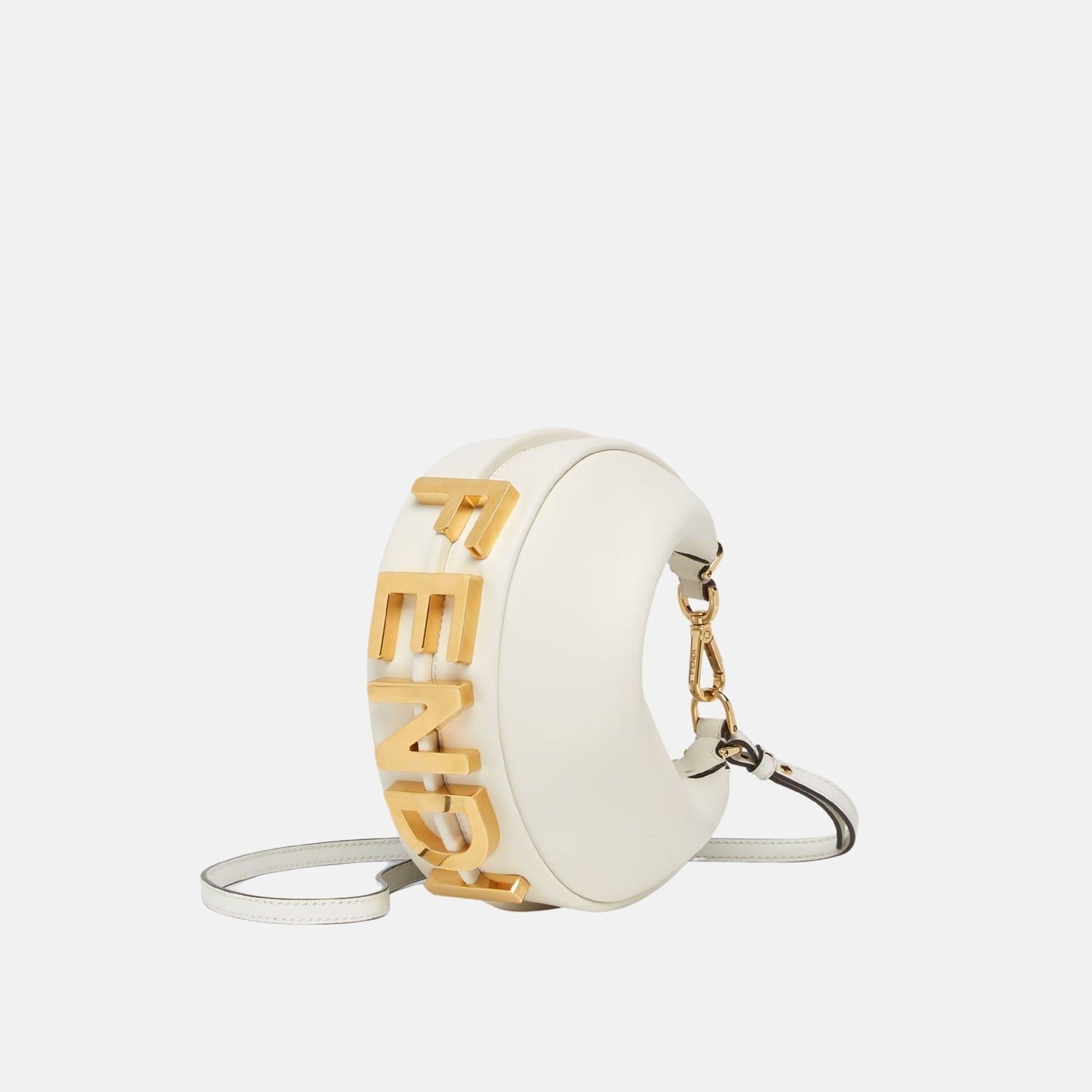 Fendi Fendigraphy Mini Bag In Leather, White, Side