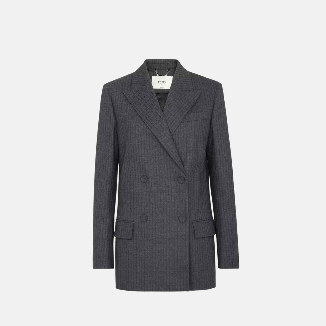 Fendi Jacket In Grey Pinstriped Wool Blazer, Front