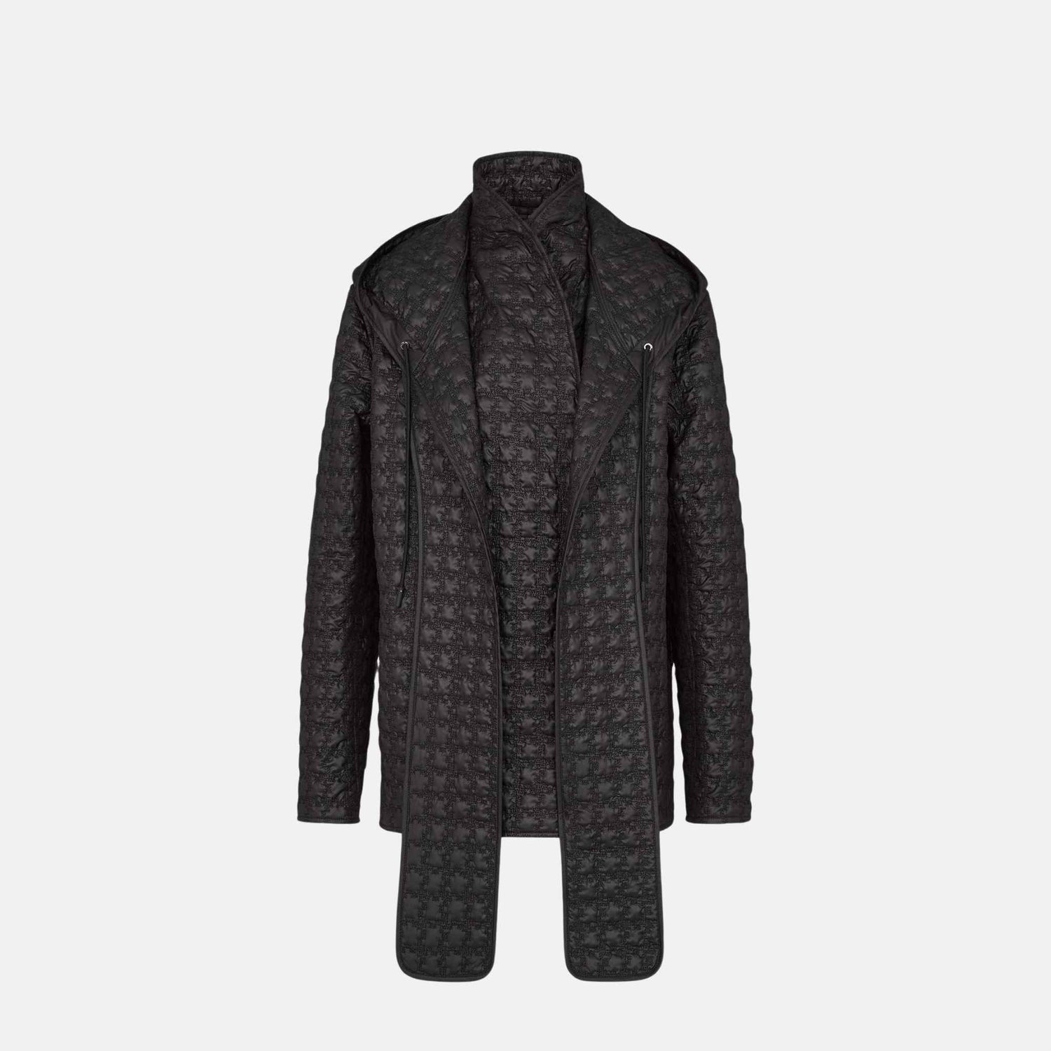 Fendi Jacket In Nylon Quilted, Black, With Shawl