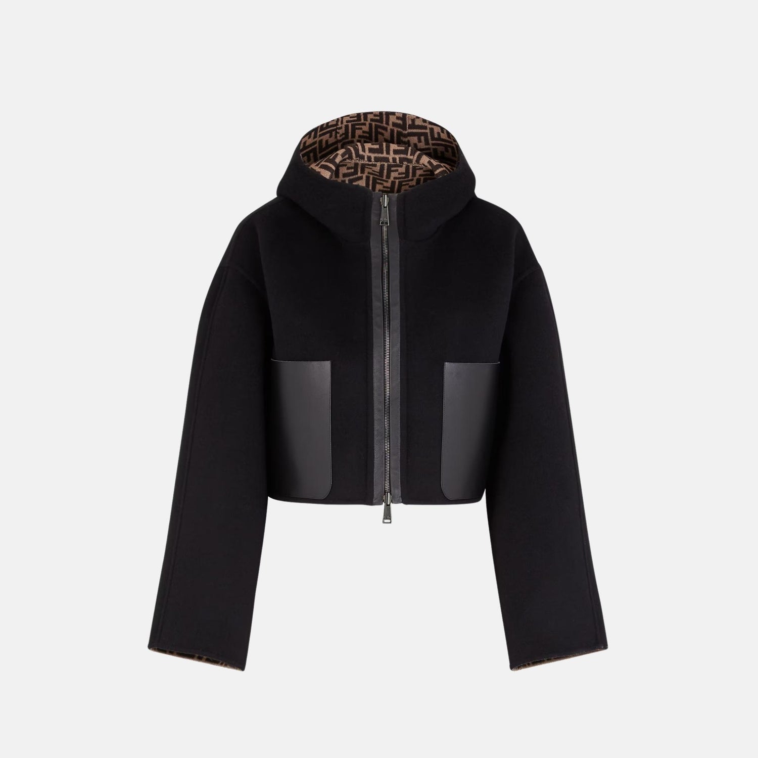 Fendi Jacket In Wool Double Slider, Black, Front