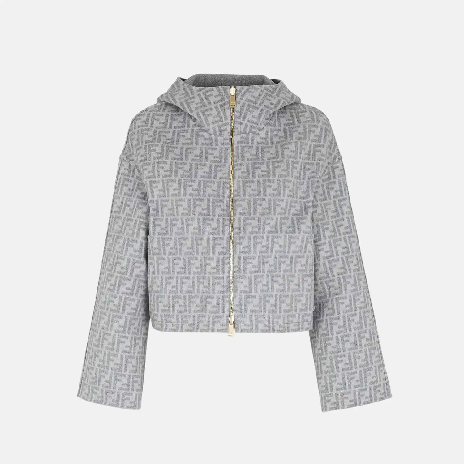 Fendi Jacket In Wool Double Slider, Grey, Inside