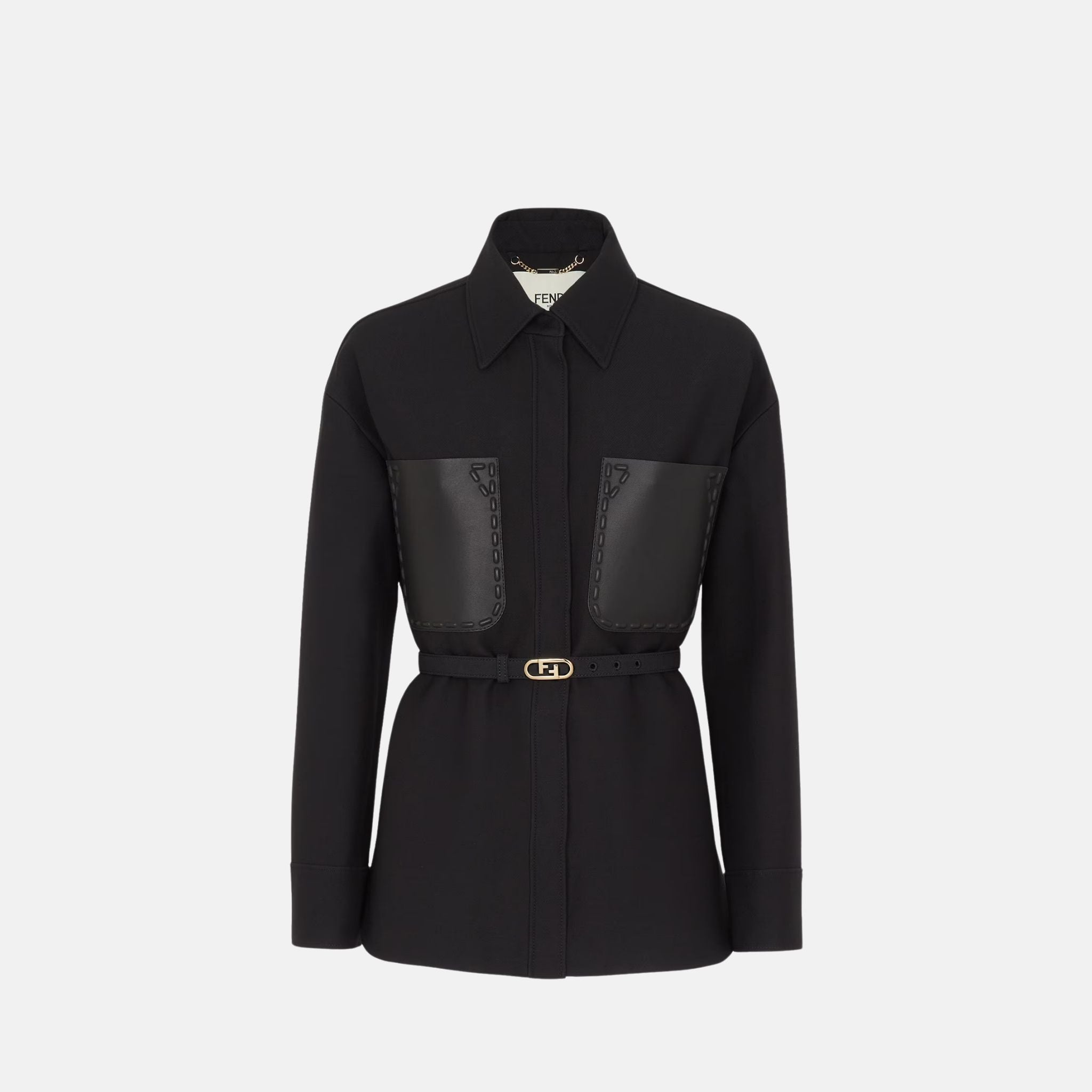 Fendi Jacket In Wool And Silk Go To, Black, Front