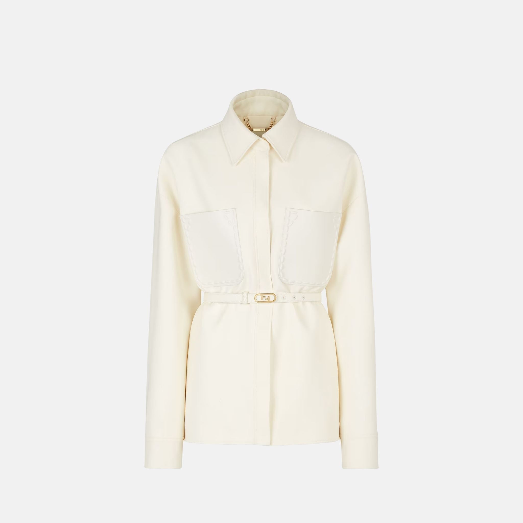 Fendi Jacket In Wool And Silk Go To, WHite, Front