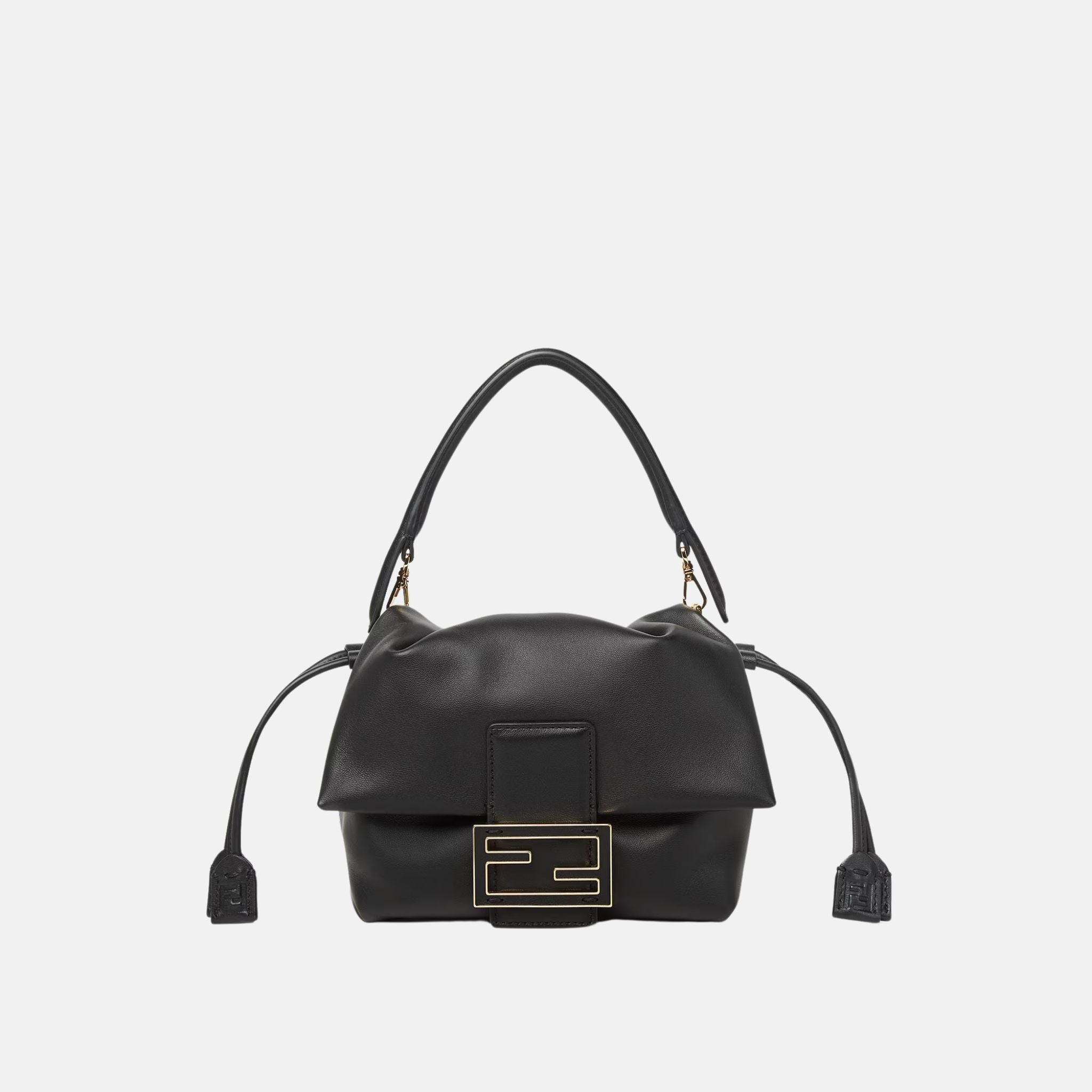 Fendi Mamma Baguette Small Mini Bag, Black, Front