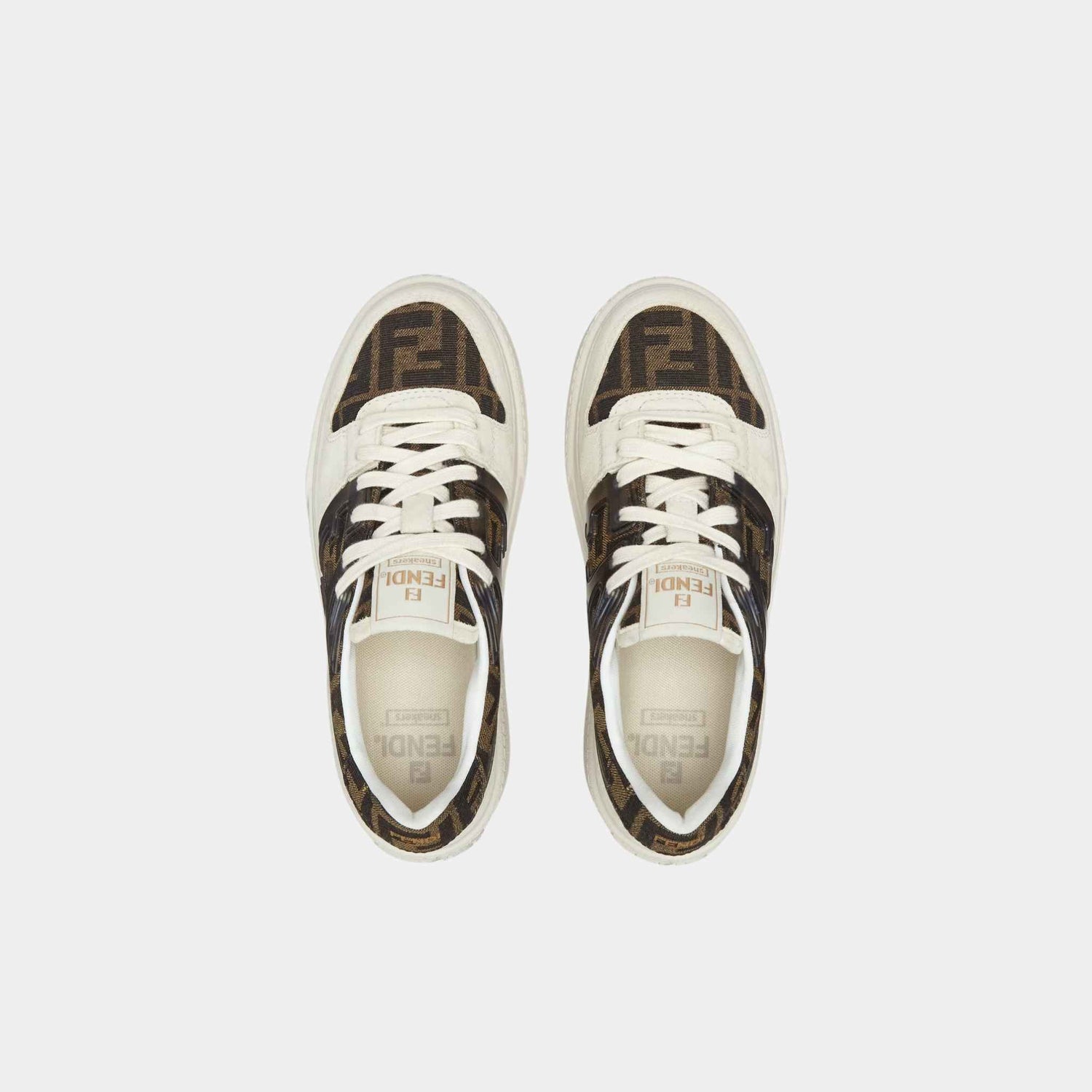 Fendi Match Canvas And White Suede Platform Low-Tops, Top View