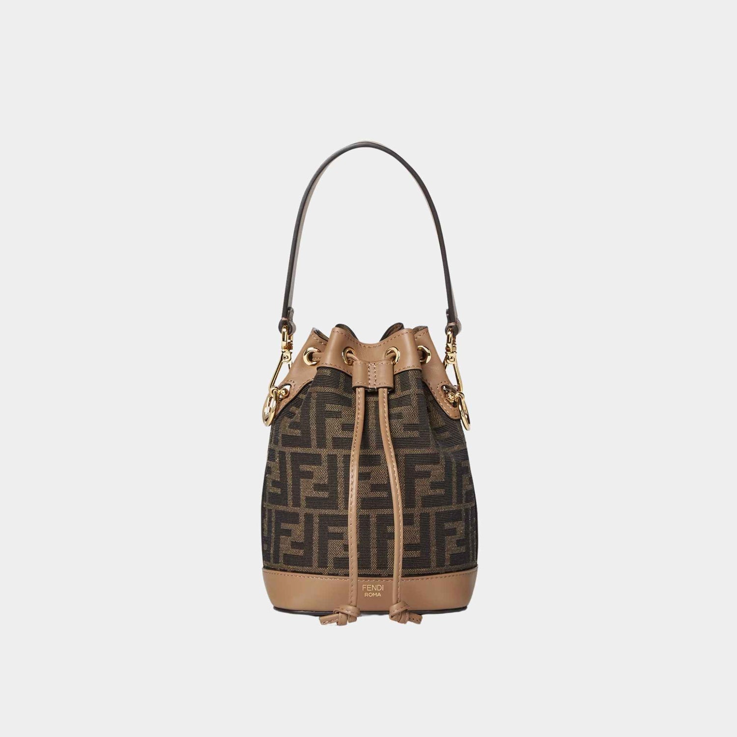 Mon Tresor Brown FF Fabric Mini-Bag, Front