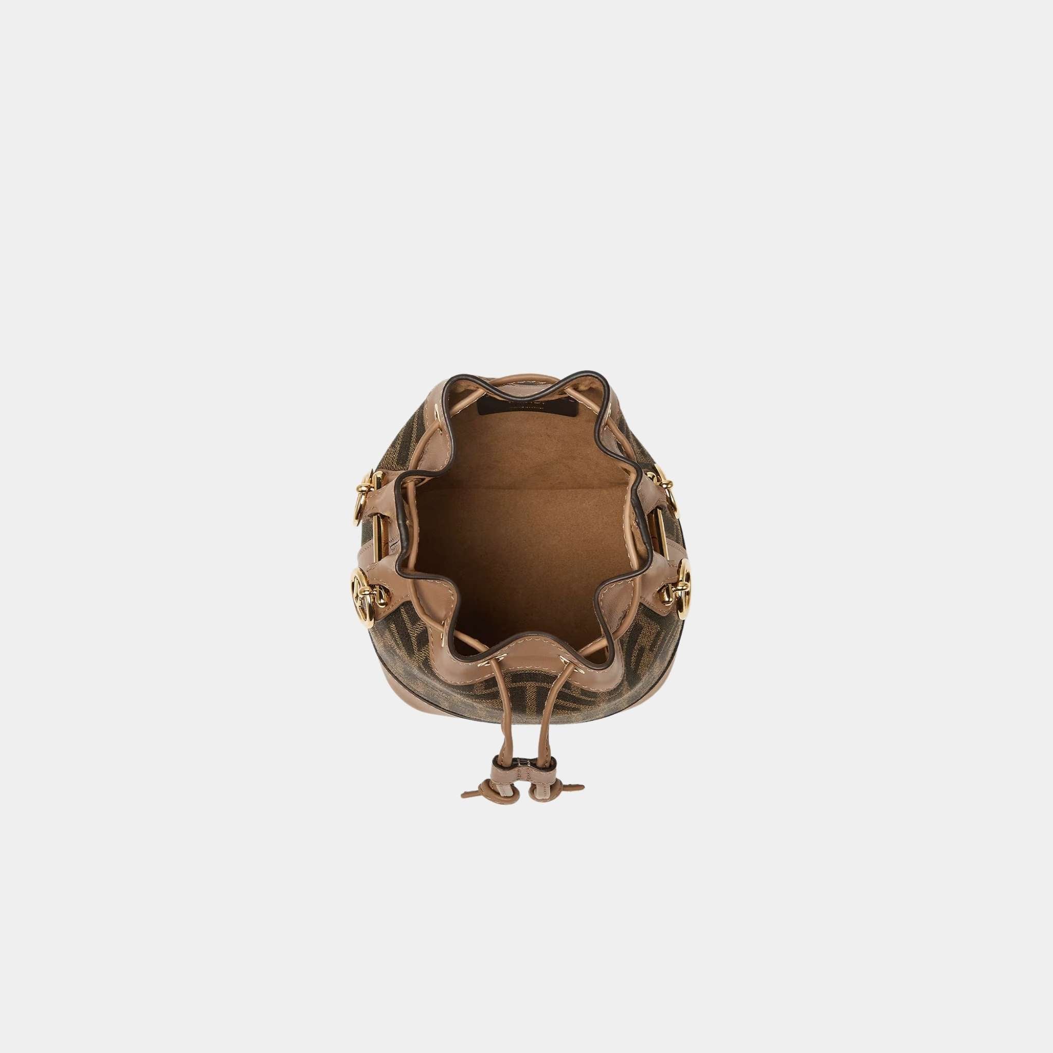 Mon Tresor Brown FF Fabric Mini-Bag, Top