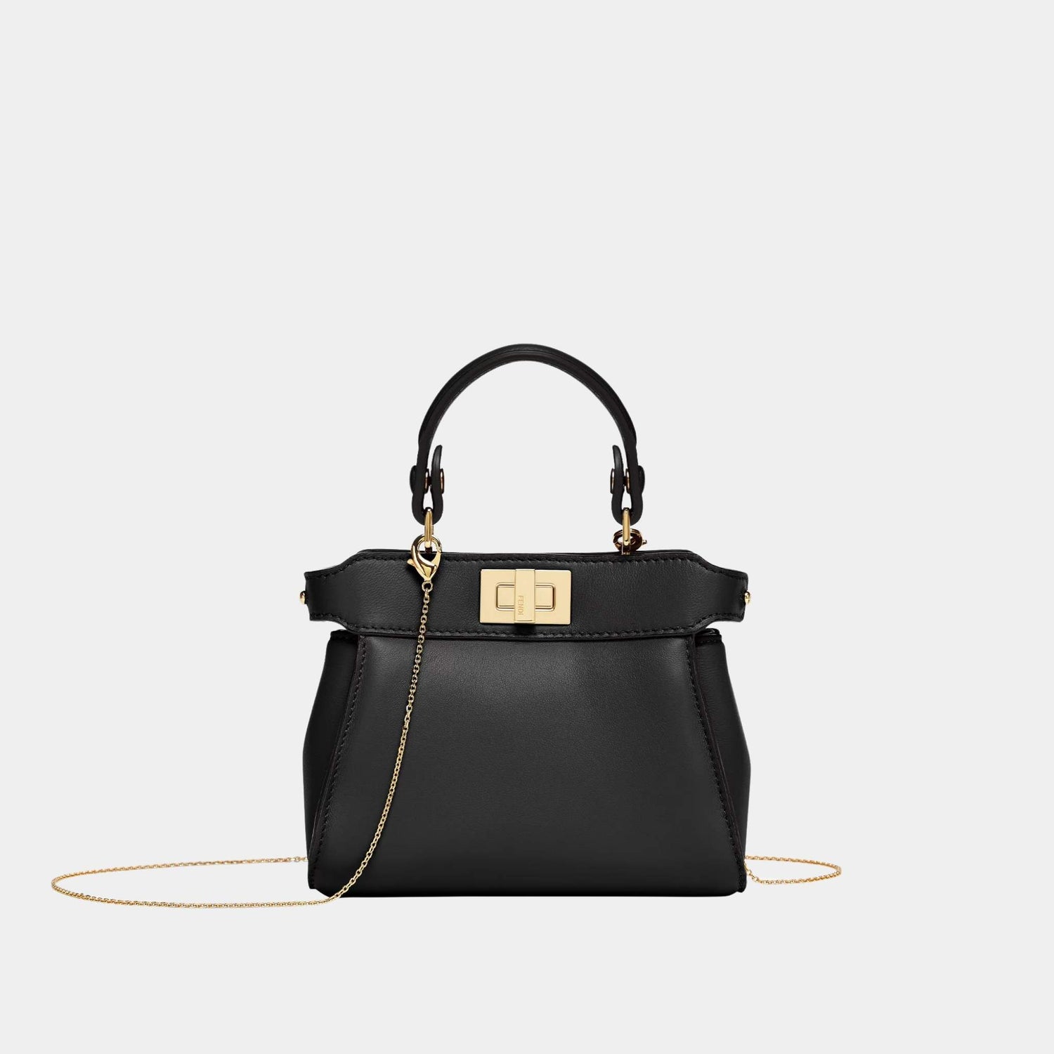 Fendi Nano Peekaboo Nappa Leather Bag, Black, Front