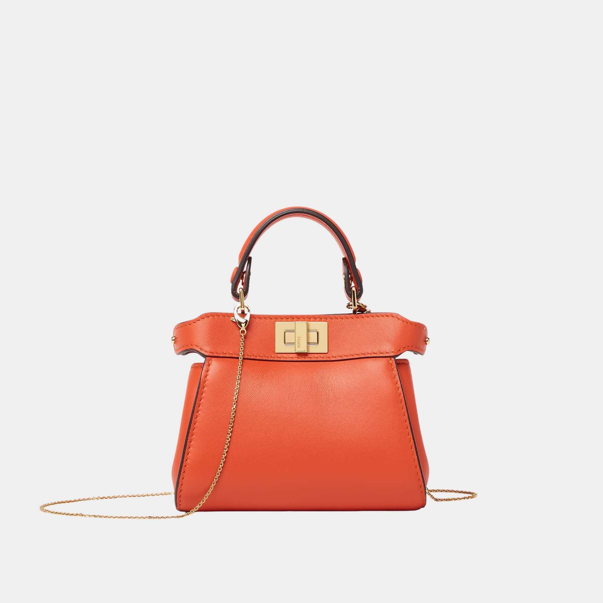 Fendi Nano Peekaboo Nappa Leather Bag, Orange, Front
