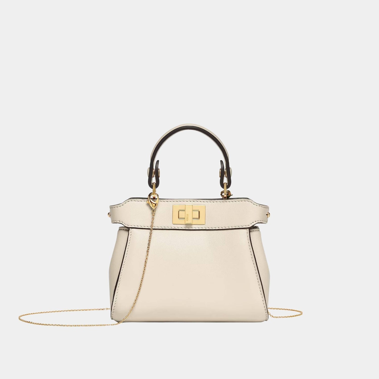 Fendi Nano Peekaboo Nappa Leather Bag, White, Front
