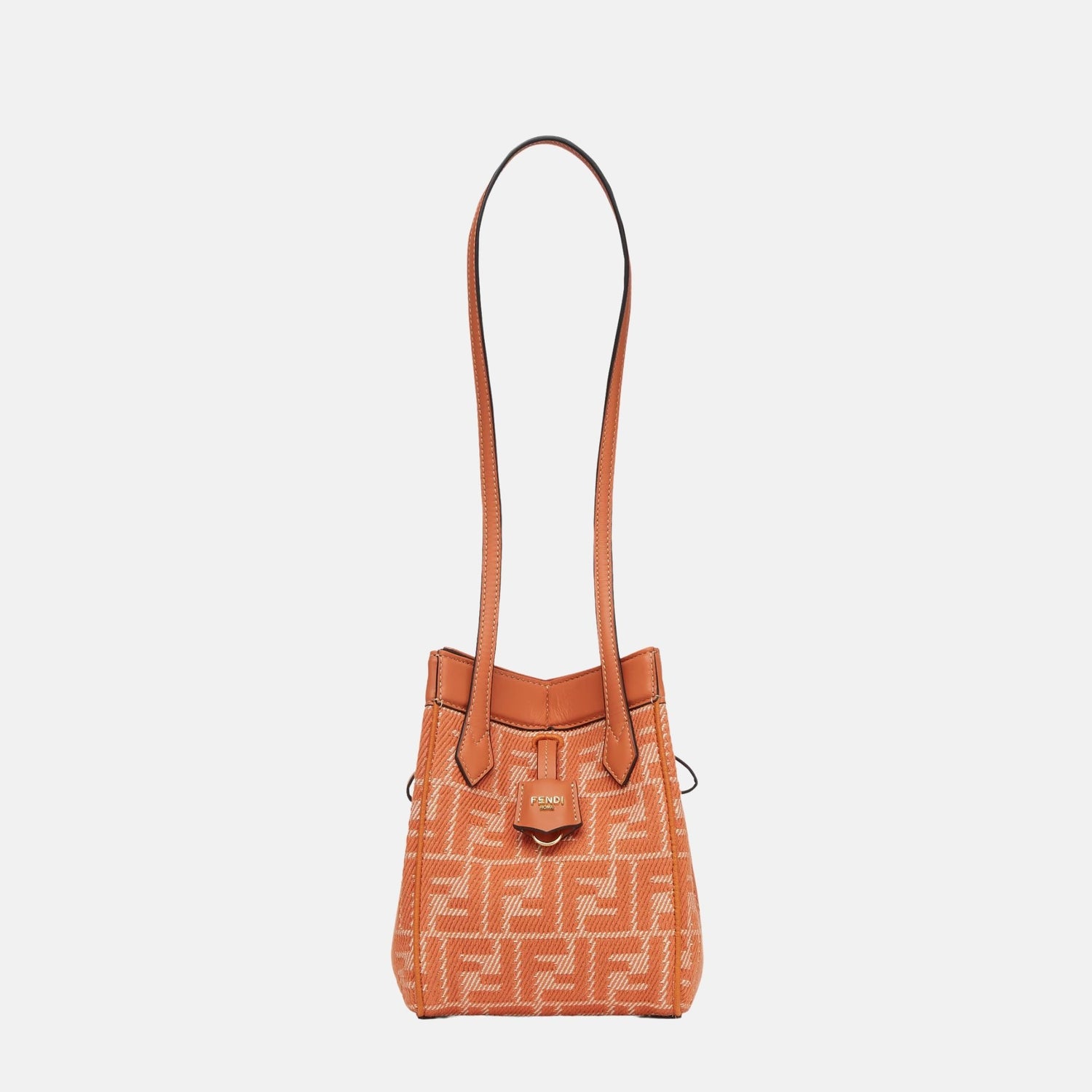 Fendi Origami Mini Bag In Denim Effect FF Jacquard, Orange, Front