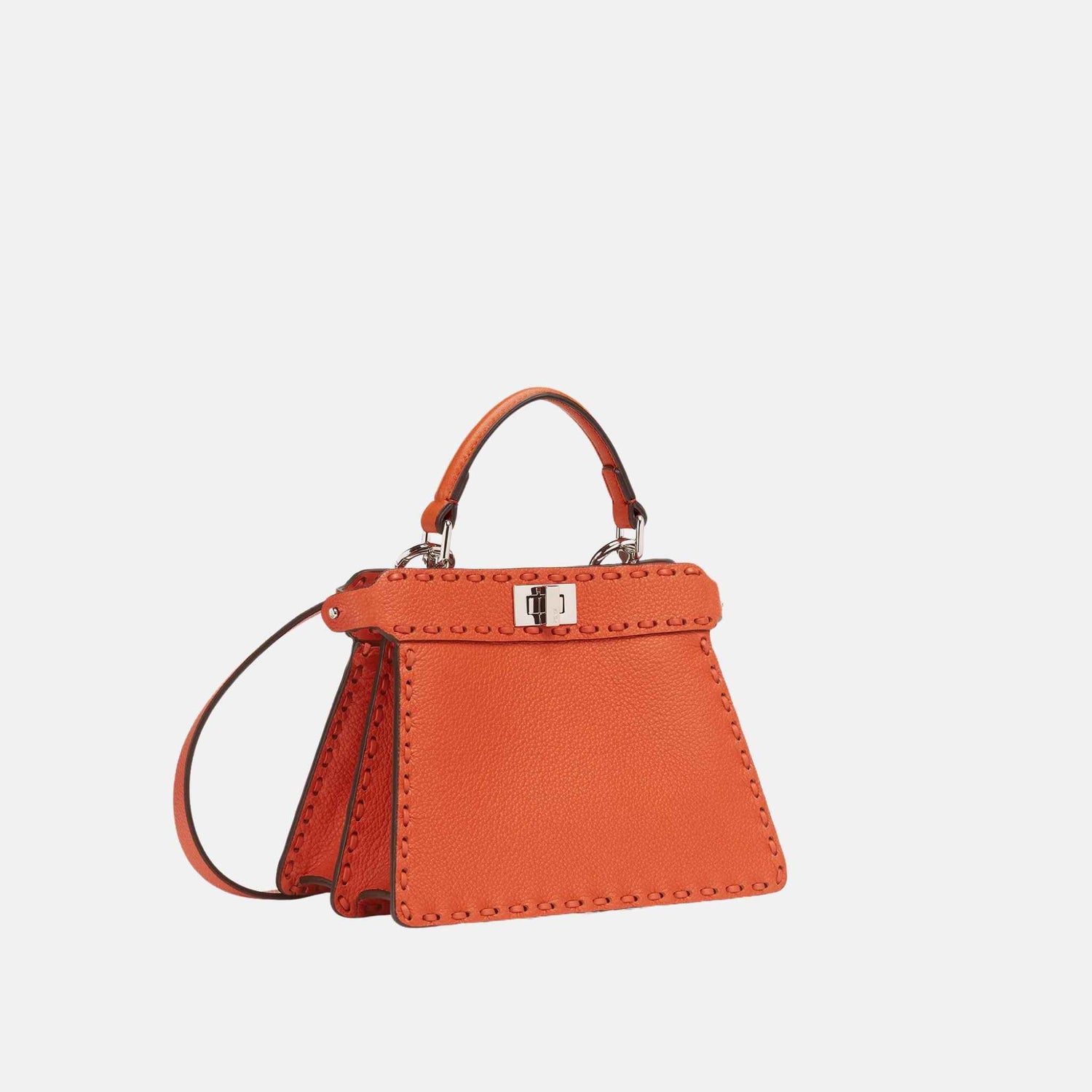 Fendi Peekaboo ISeeU Petite Selleria Bag, Orange, Side