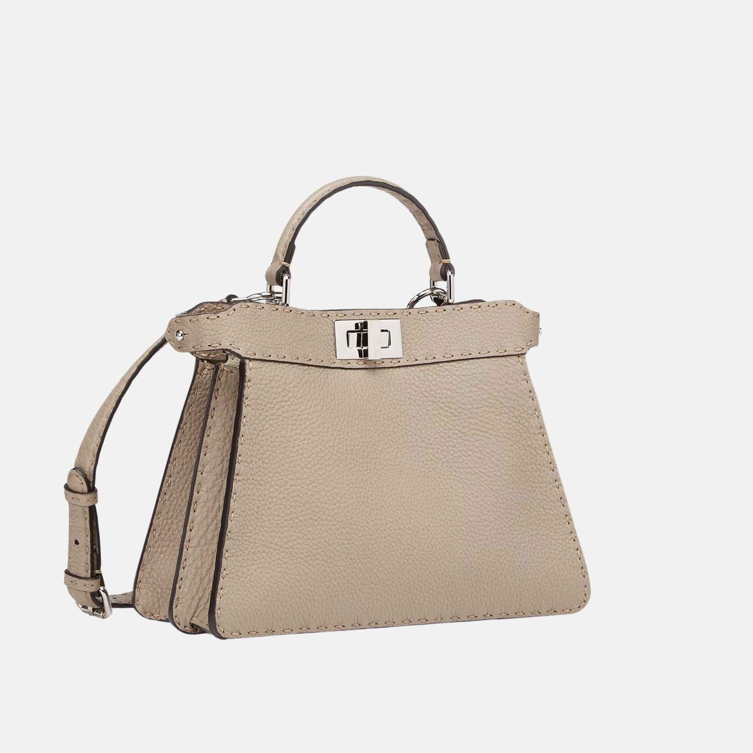 Fendi Peekaboo ISeeU Small Selleria Bag With 1254 Hand-Sewn Stitches, Dove Grey, Side