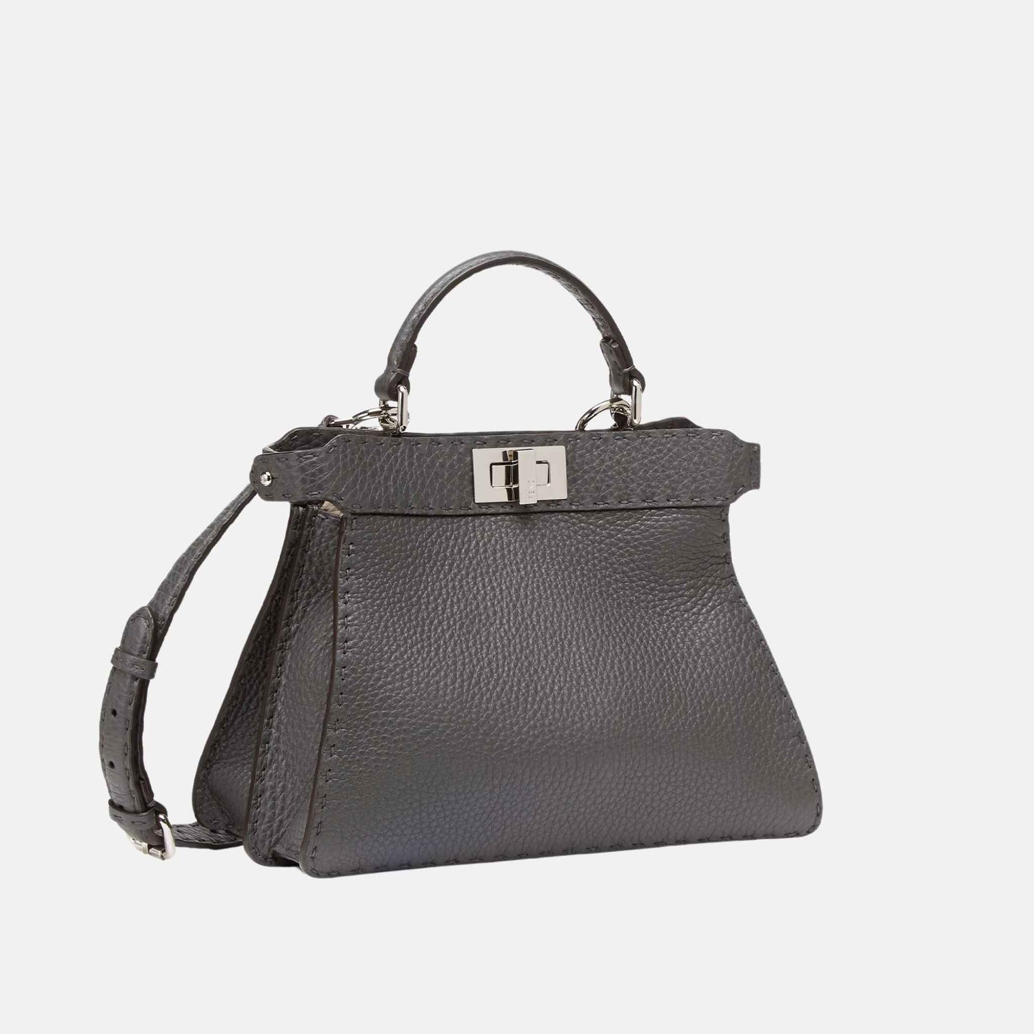Fendi Peekaboo ISeeU Small Selleria Bag With 1254 Hand-Sewn Stitches, Grey, Side