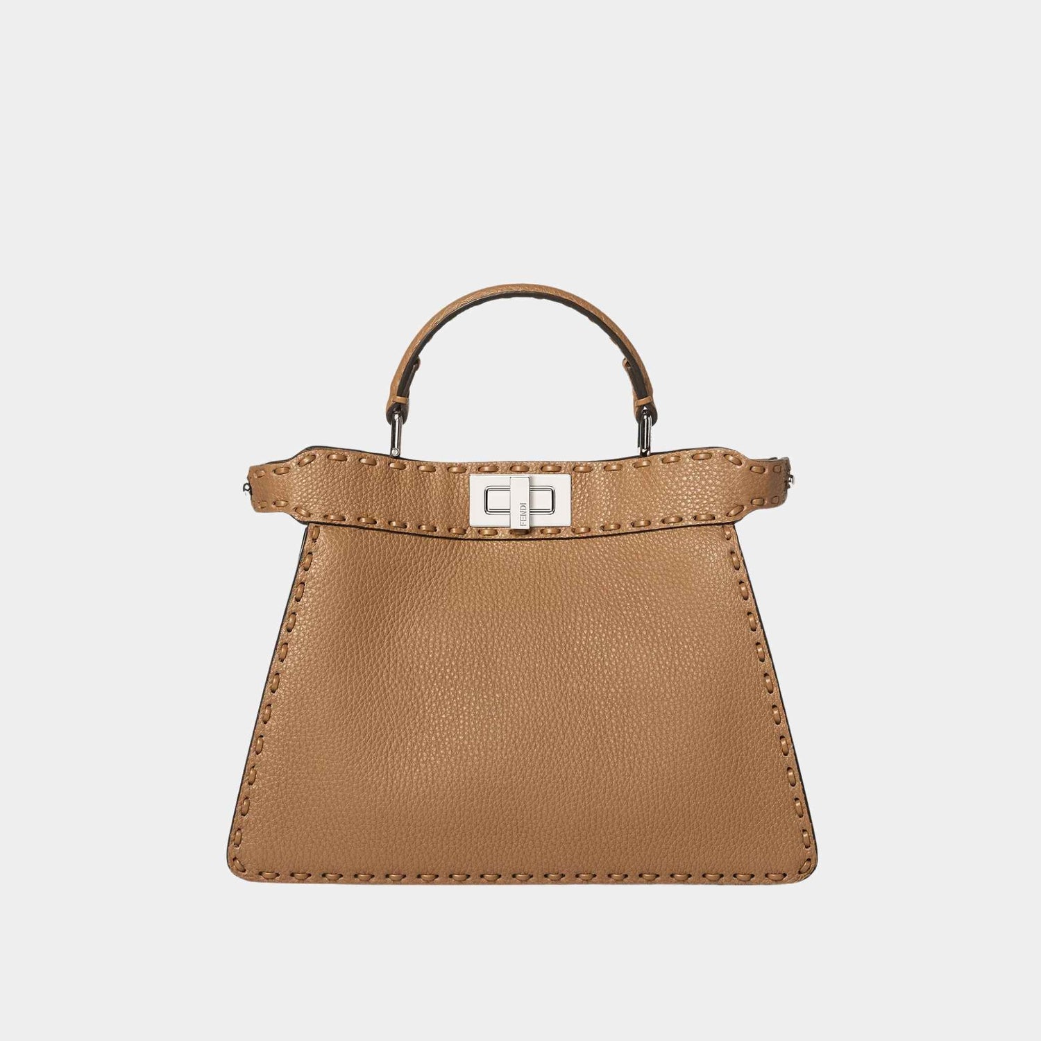 Fendi Peekaboo ISeeU Small Selleria Bag With 556 Hand-Sewn Stitches, Brown, Front