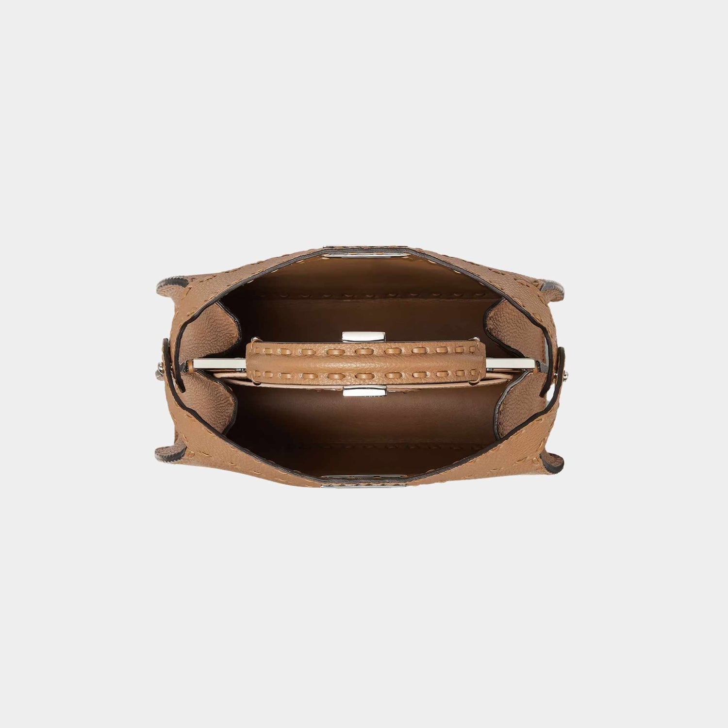 Fendi Peekaboo ISeeU Small Selleria Bag With 556 Hand-Sewn Stitches, Brown, Top